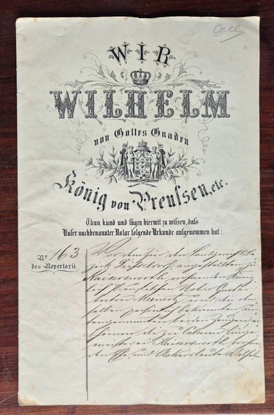 Notary - document Düsseldorf - Calcum Prussia Germany - 1873
