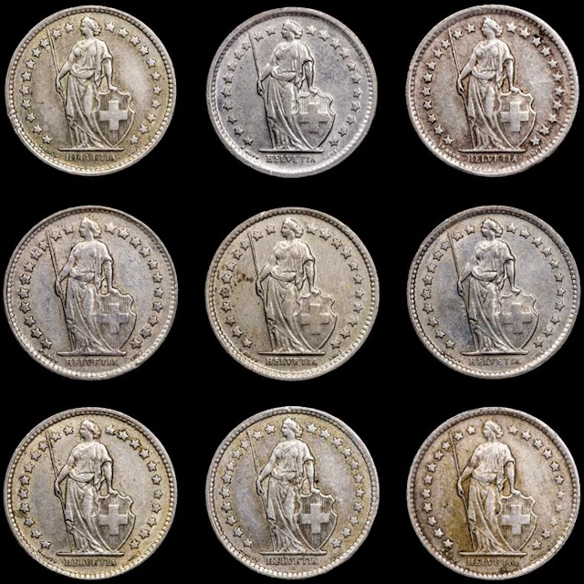Switzerland. 1/2 Franc 1948 -1966 / 9 Monedas (No reserve price)