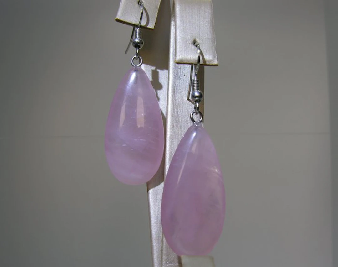 Rose quartz Earrings - Height: 50 mm - Width: 15.4 mm- 10.7 g - (2)