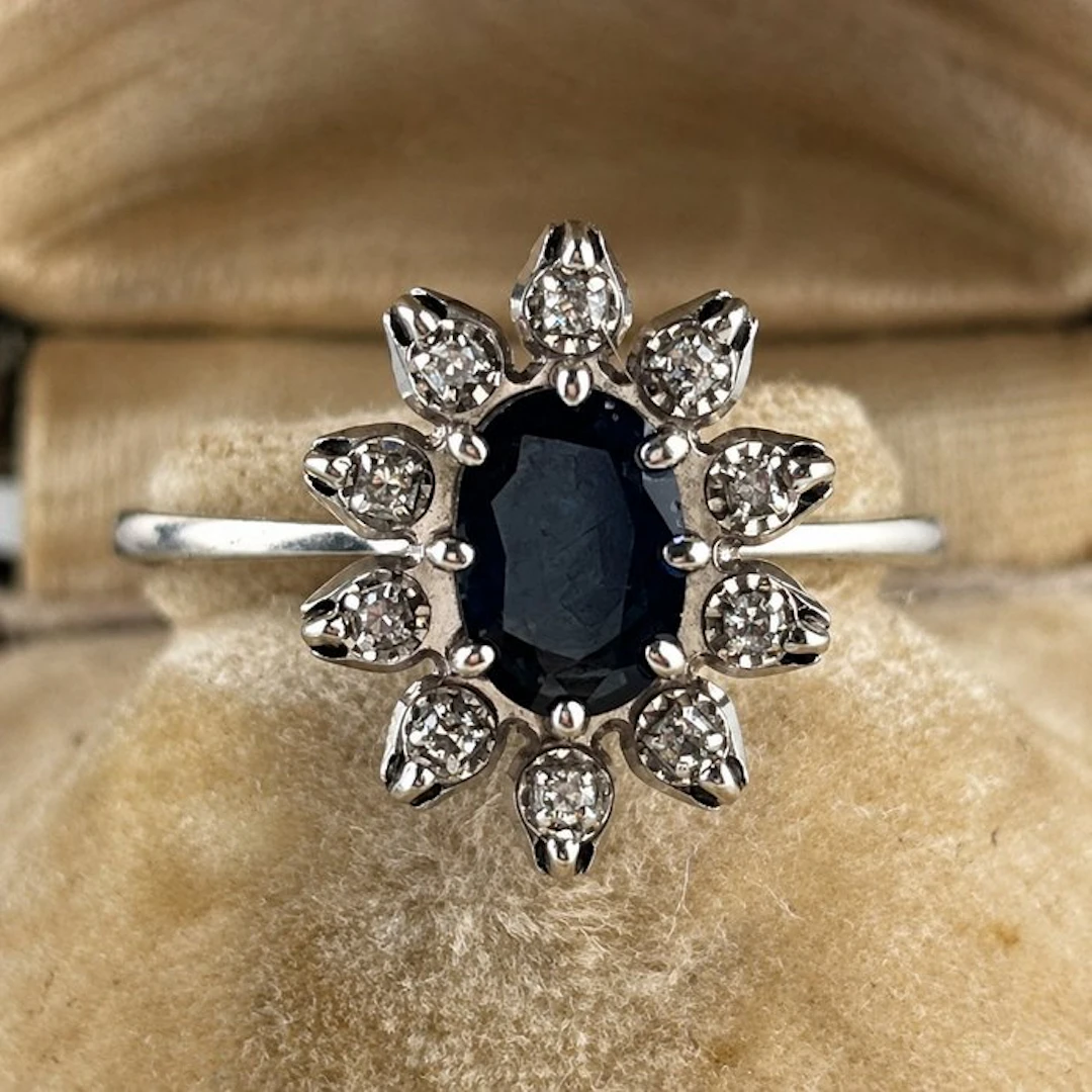 No reserve price - Ring - 18 kt. White gold - 0.91ct. tw. Sapphire - Diamond