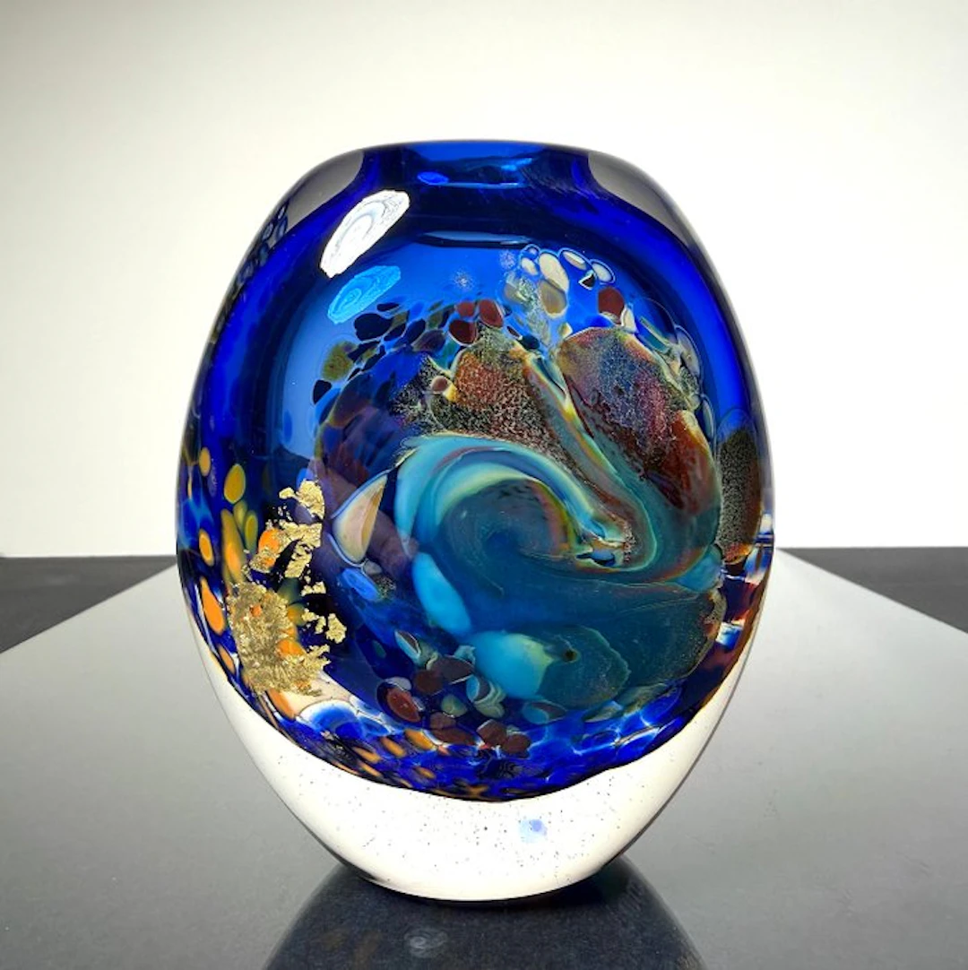Maxence Parot - Vase - Unique vase in colors and gold - Glass