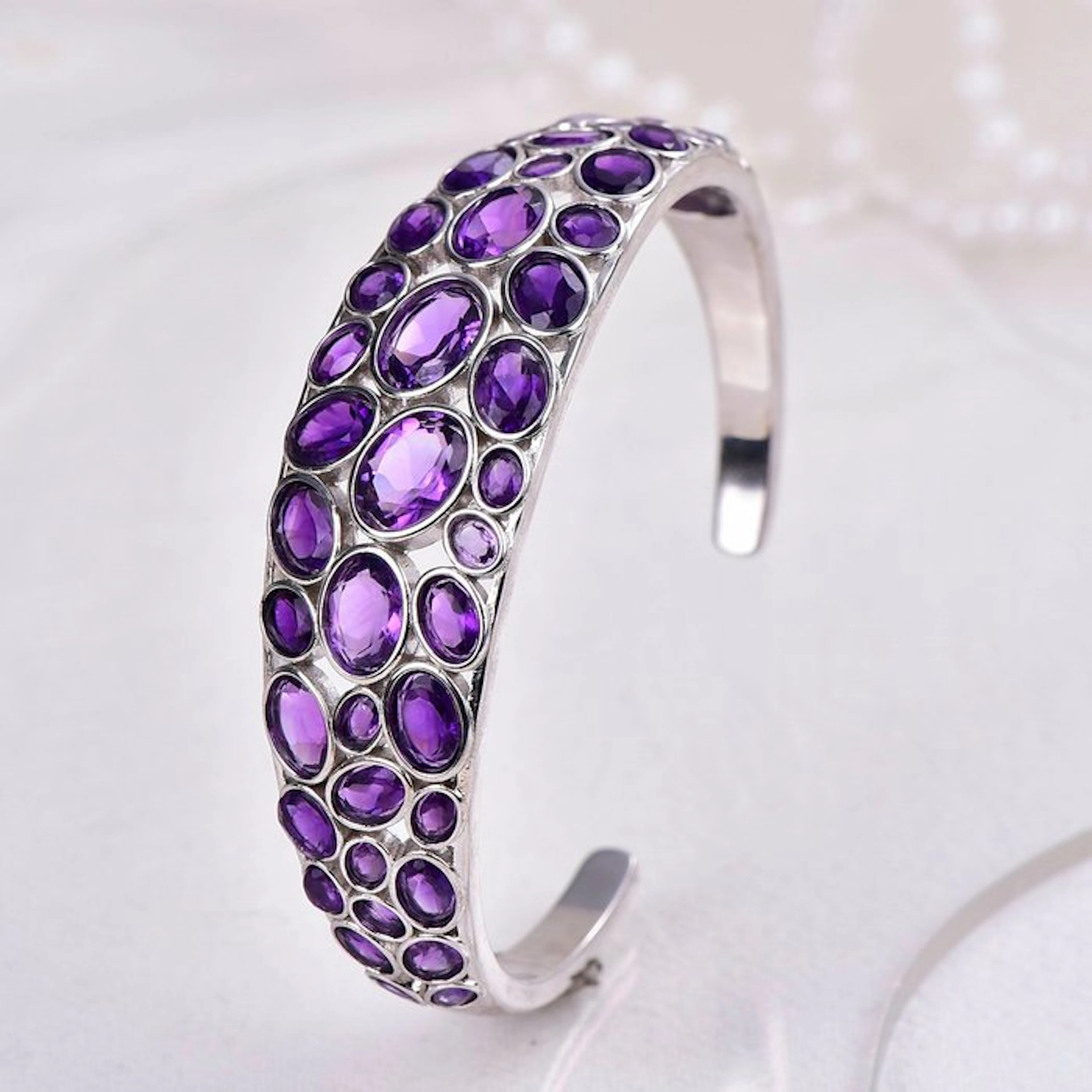 No reserve price - Bracelet Silver - Amethyst - Certified