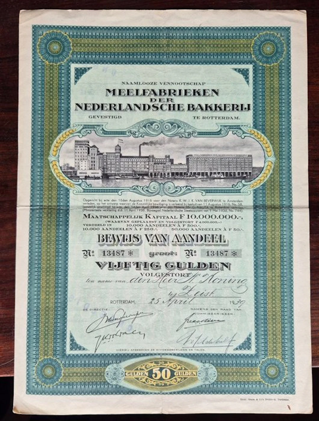 Netherlands. 50 Gulden - 1939 Meelfabrieken der Nederlandsche Bakkerij