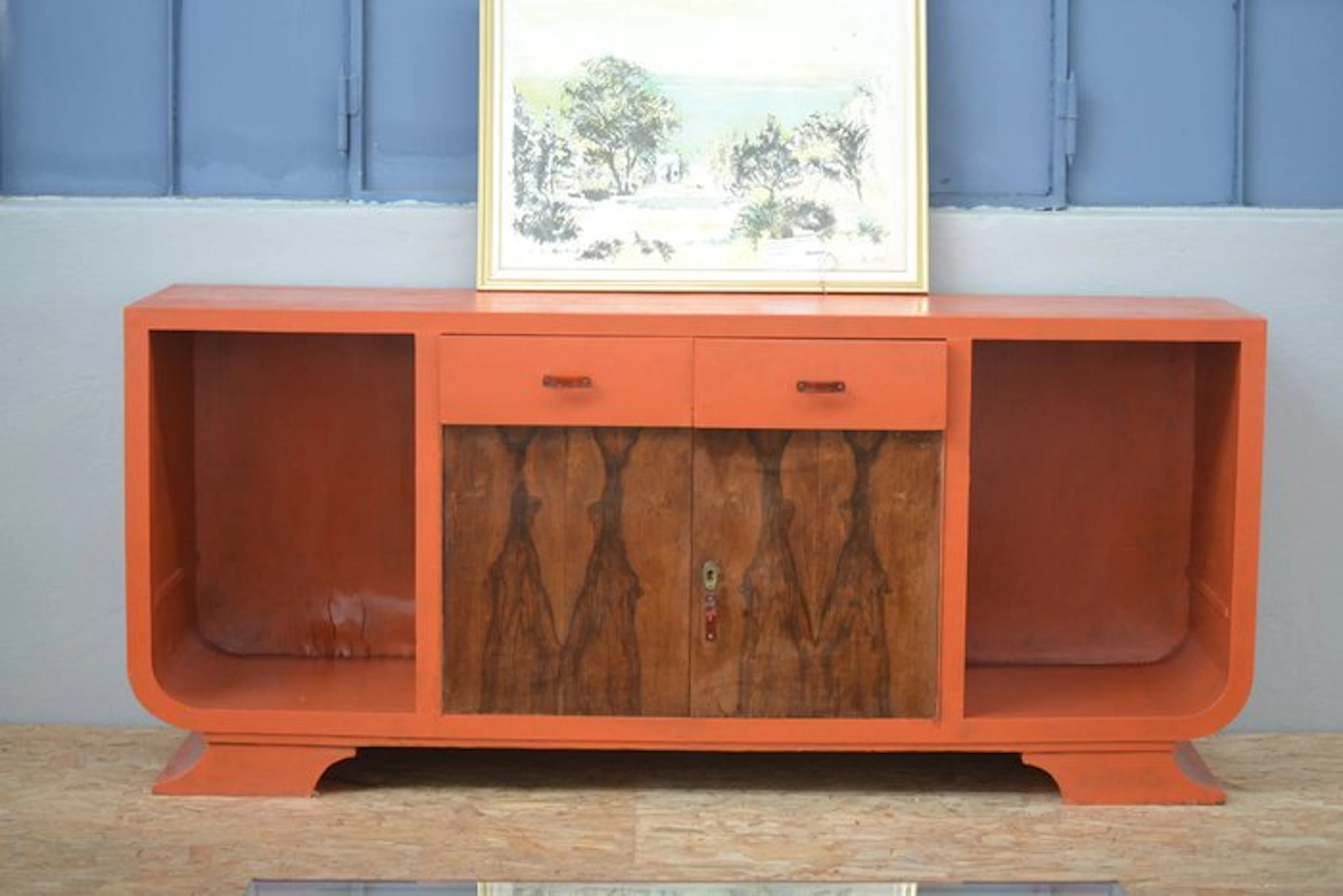 Wardrobe - Wood, Burr walnut - Orange sideboard - repainted