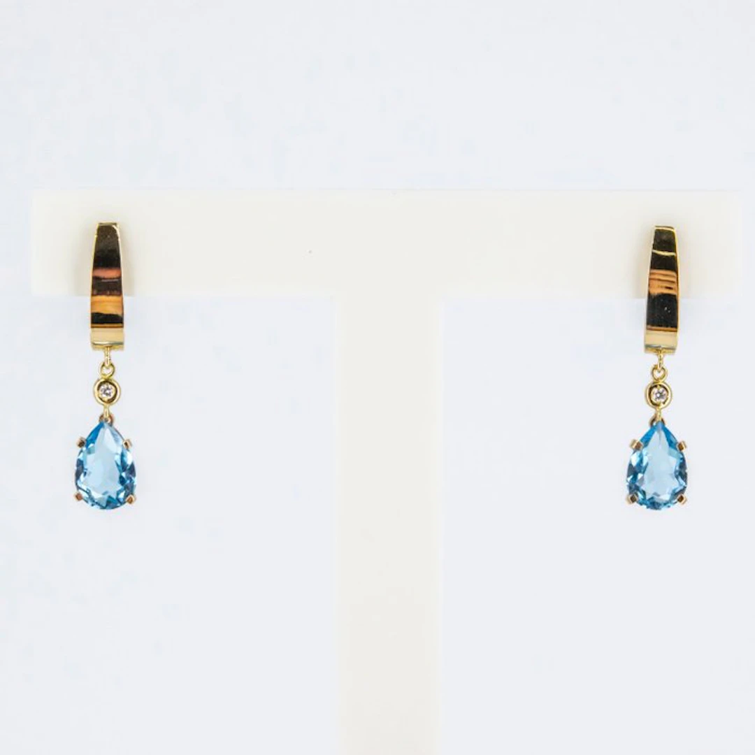 Earrings - 18 kt. Yellow gold Topaz - Diamond