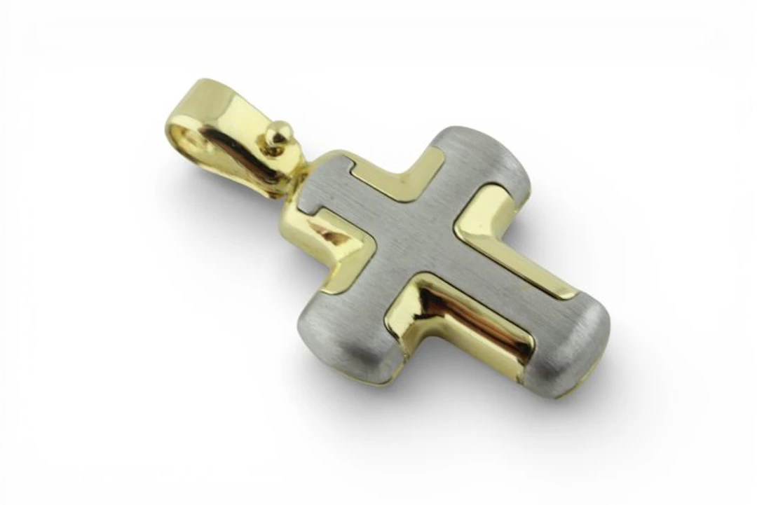 Cross pendant - 18 kt. Yellow gold, White gold