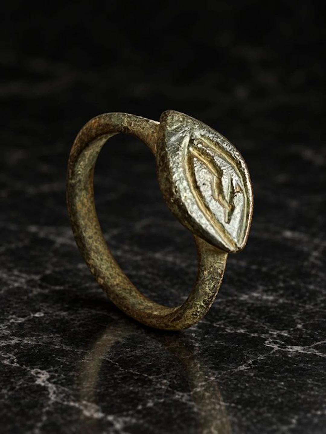 Medieval Bronze Finger Ring with Pointed Oval Bezel (No reserve price)