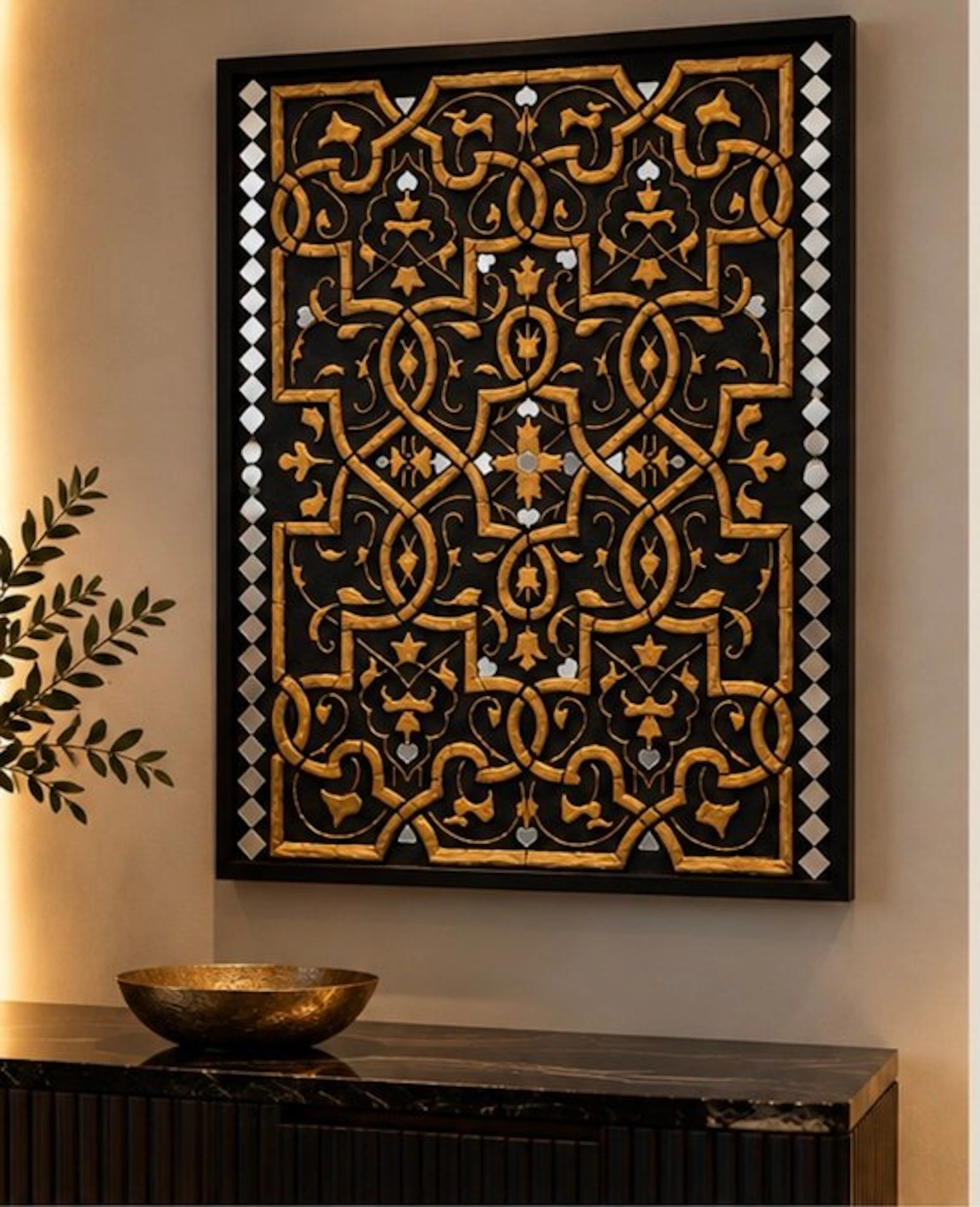 Figure - Arabesque in Black and Gold - 80 cm - Texture paste