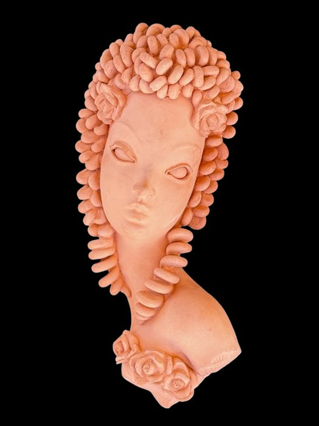 Statue, Grand masque art déco - vers 1950 - Signé - 33 cm - Terracotta - 1950