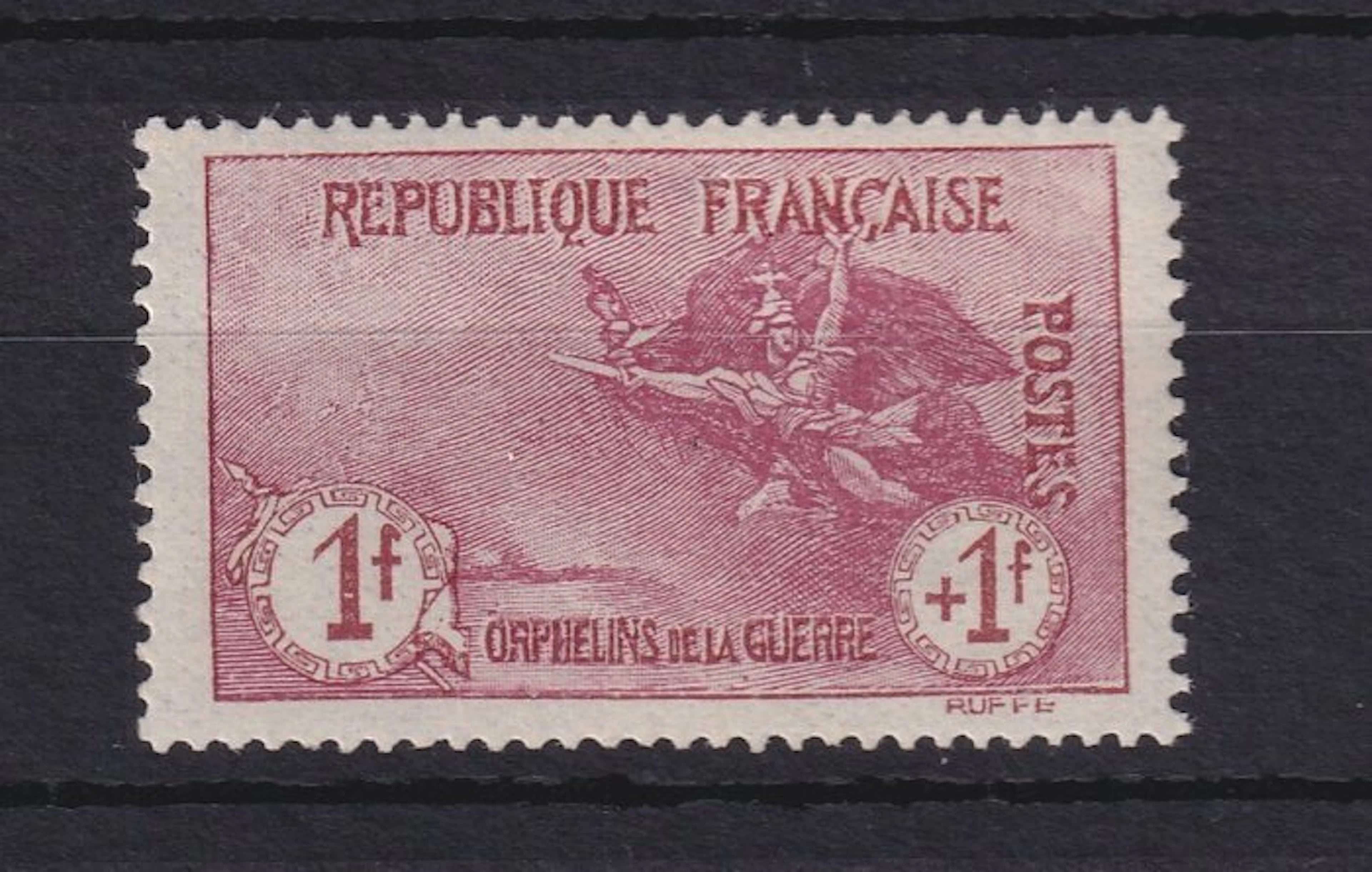 France 1917/1918 - Very good centering, 1Fr+1Fr carmine - Yvert n°154