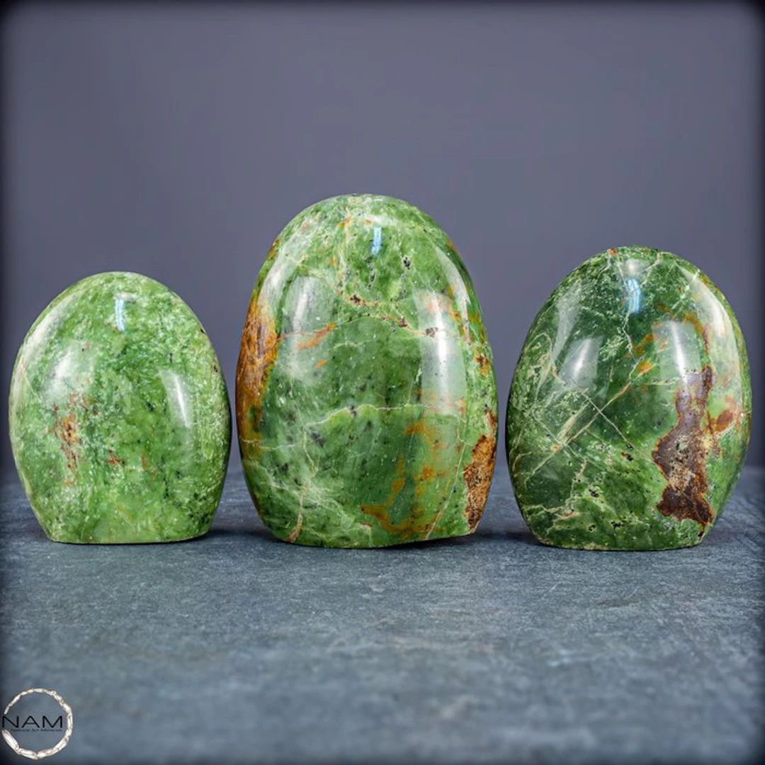 Natural chrysoprase free-form set – Vibrant greens with...