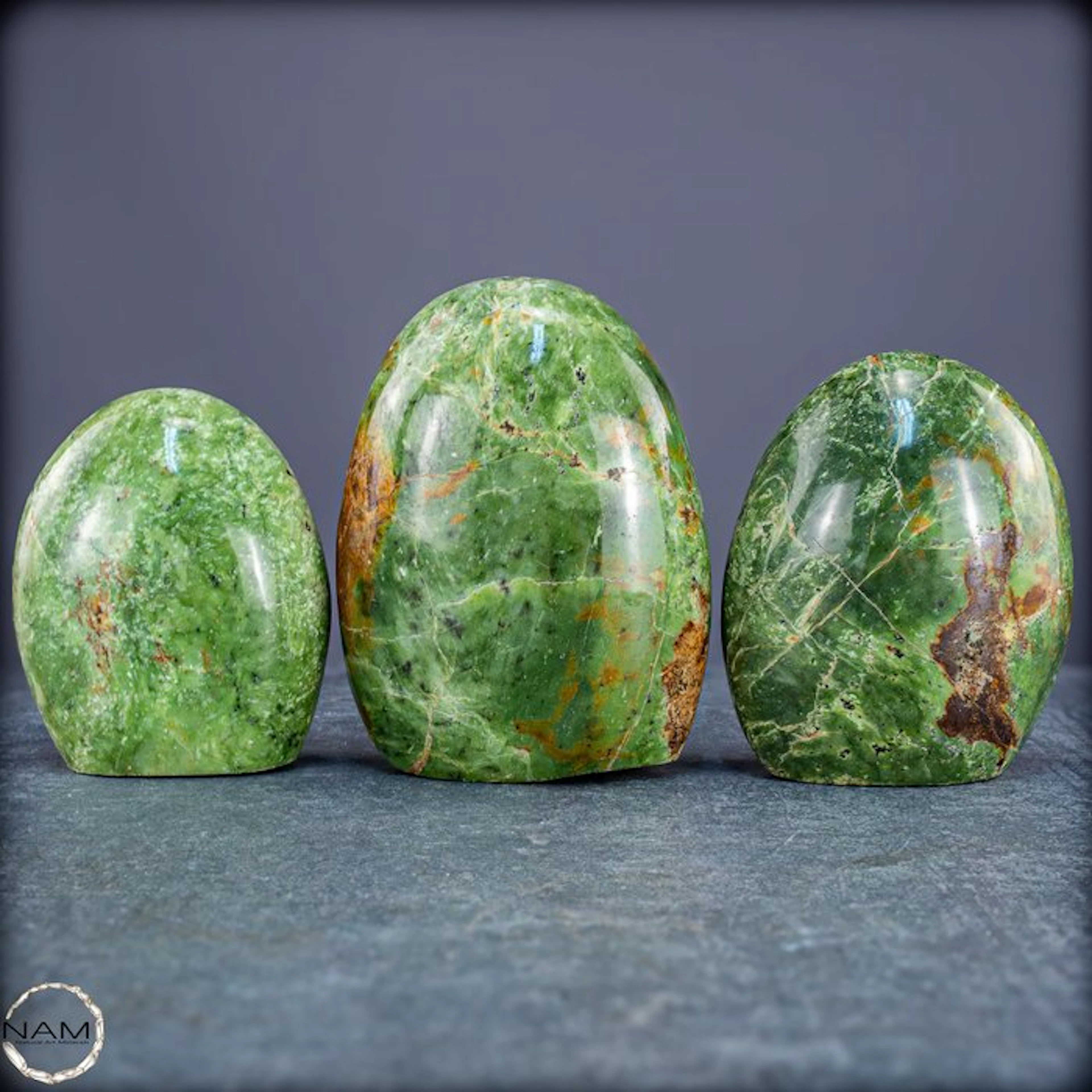 Natural chrysoprase free-form set – Vibrant greens with...
