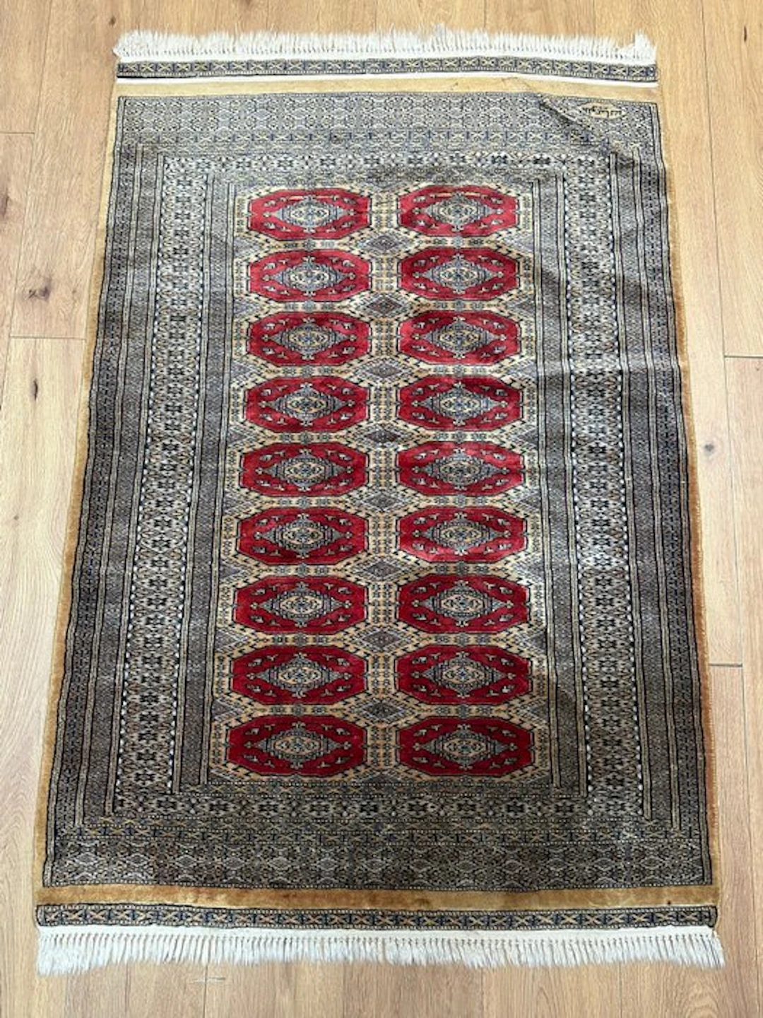 Hand-knotted Bukhara Oriental rug – Signed unique piece...