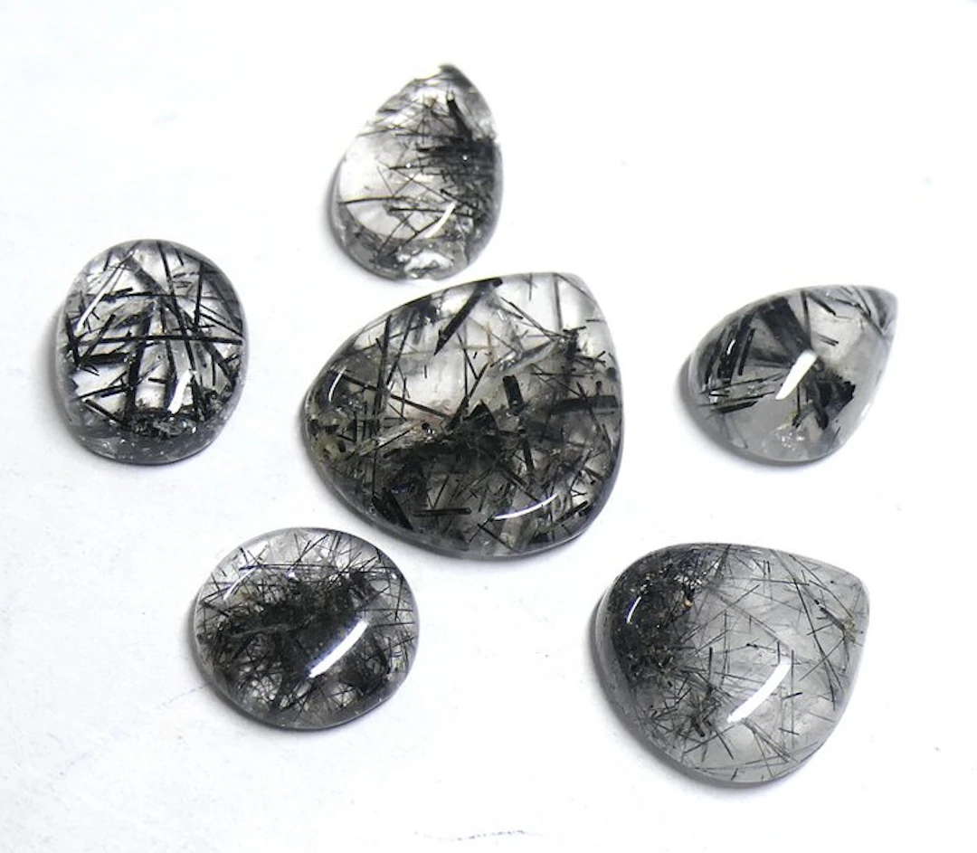 Lot - QUARTZ TOURMALINE - 100% NATURAL Cabochon- 17.79 g - (6)