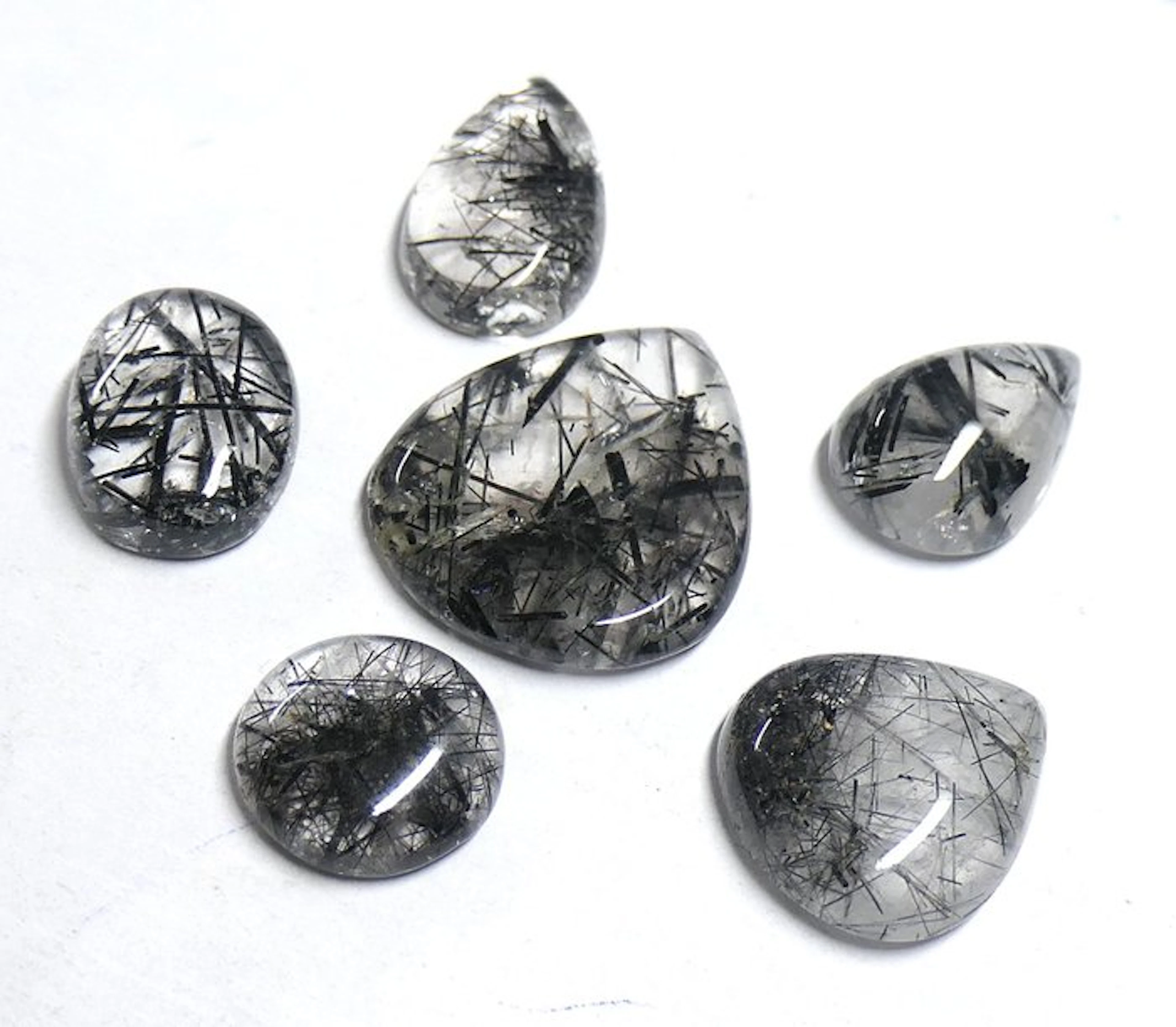 Lot - QUARTZ TOURMALINE - 100% NATURAL Cabochon- 17.79 g - (6)