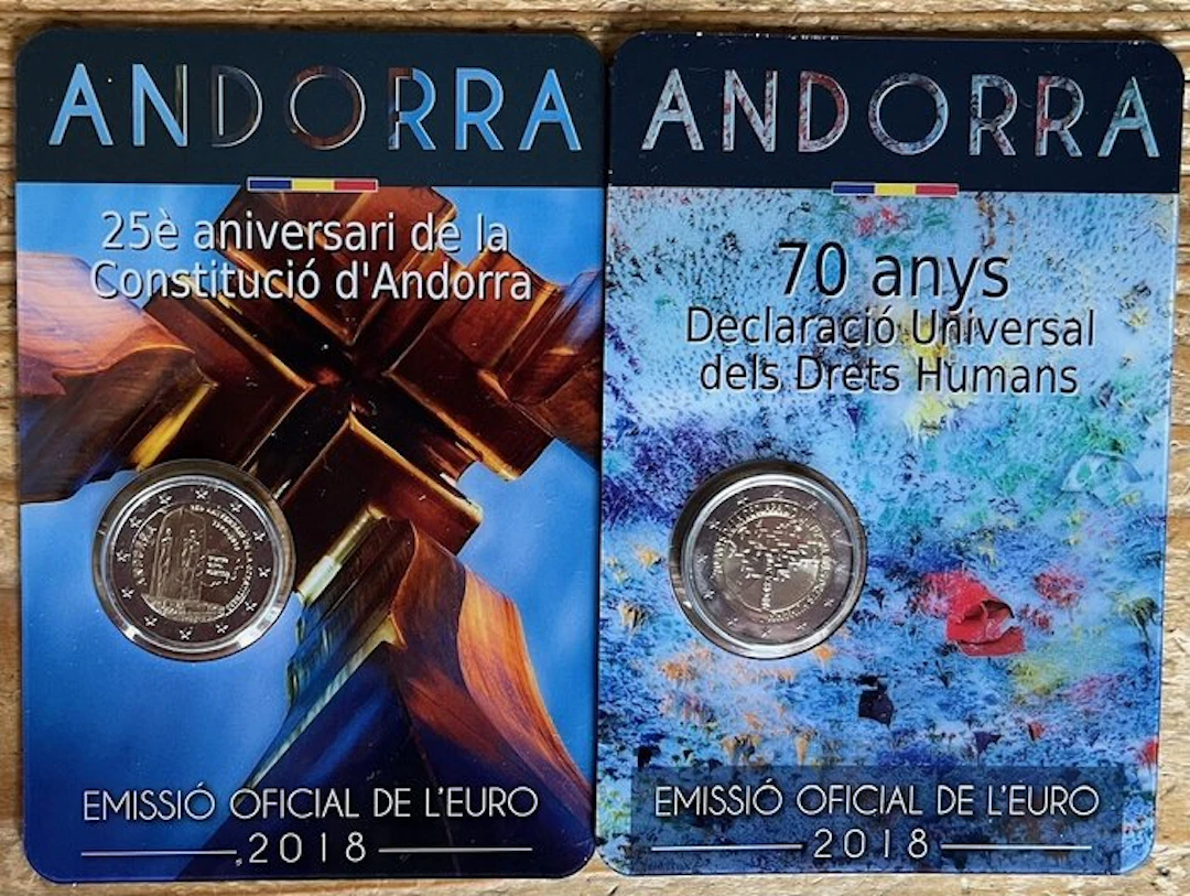 Andorra. 2 Euro 2018 "Constitution" + "Human Rights" (2...