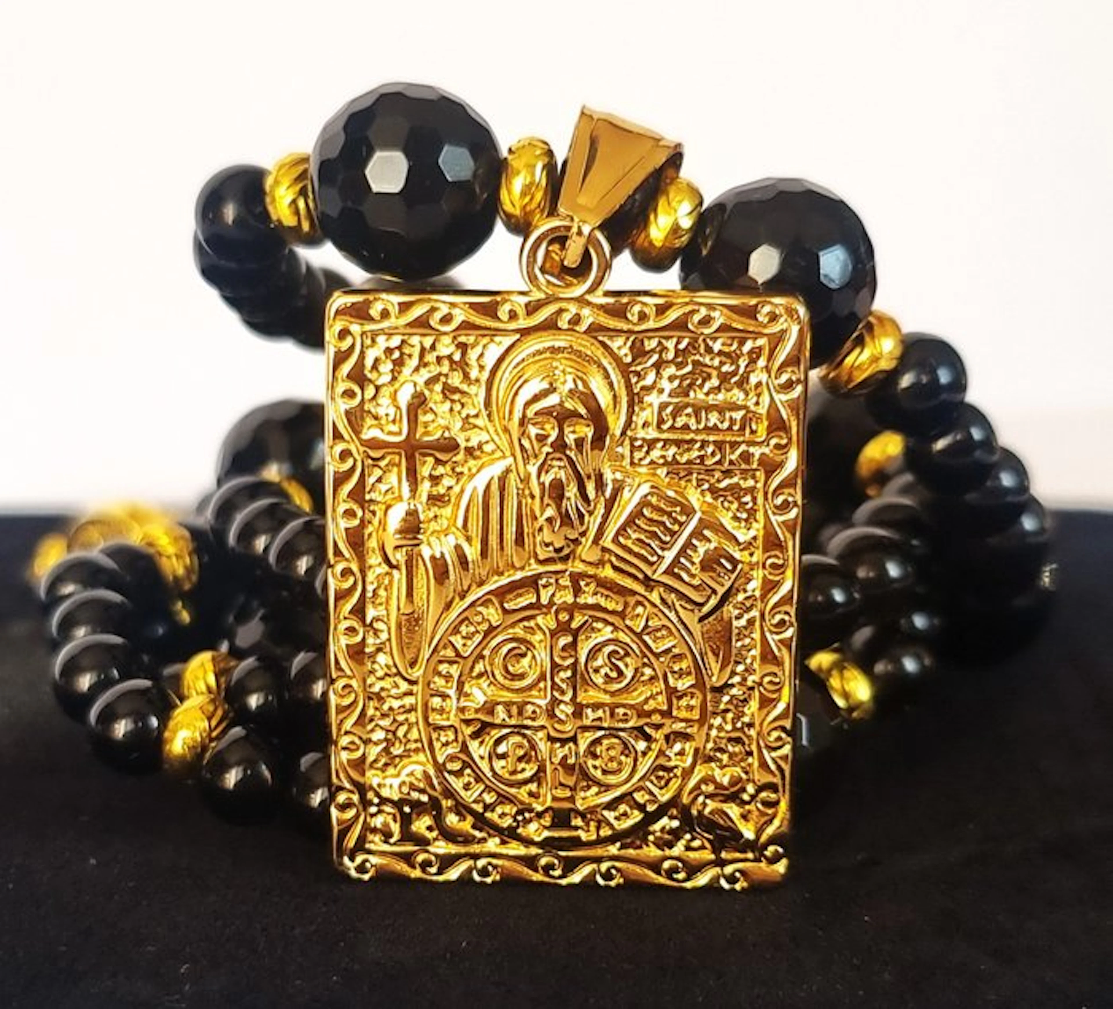 Spinel & Obsidian - Saint Benedict Medal - Spiritual...