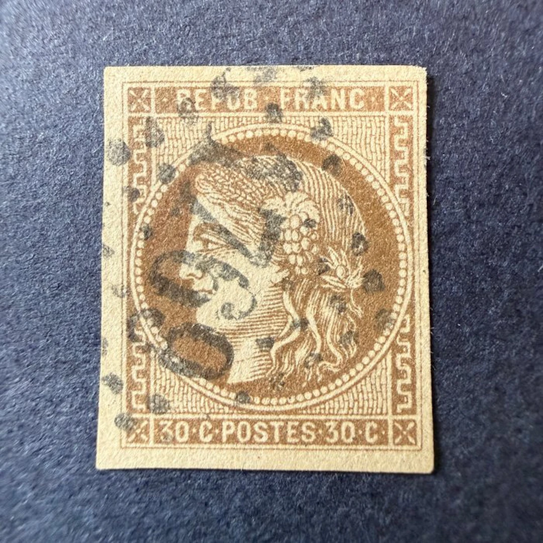 France - Yvert 47 "Bordeaux 30c brown" cancelled. Signed Brun. Very good.