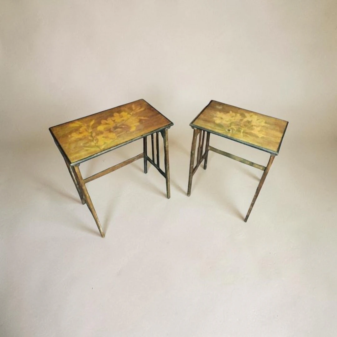 Lerouge Jean - 1924 - Side table (2) - Wood - Hand-painted floral lilies