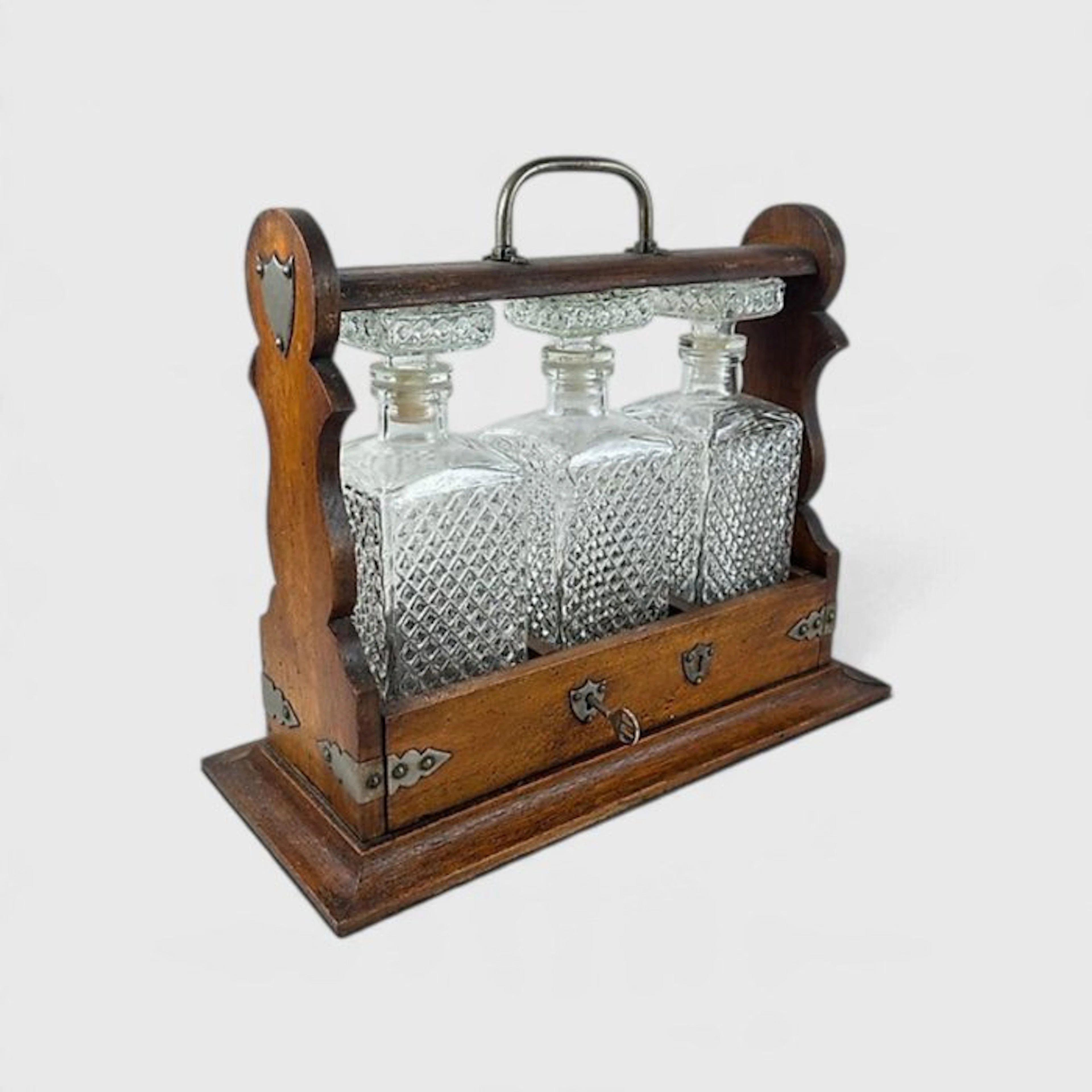 Liquor set - Wood, Glass, Metal - An antique tantalus