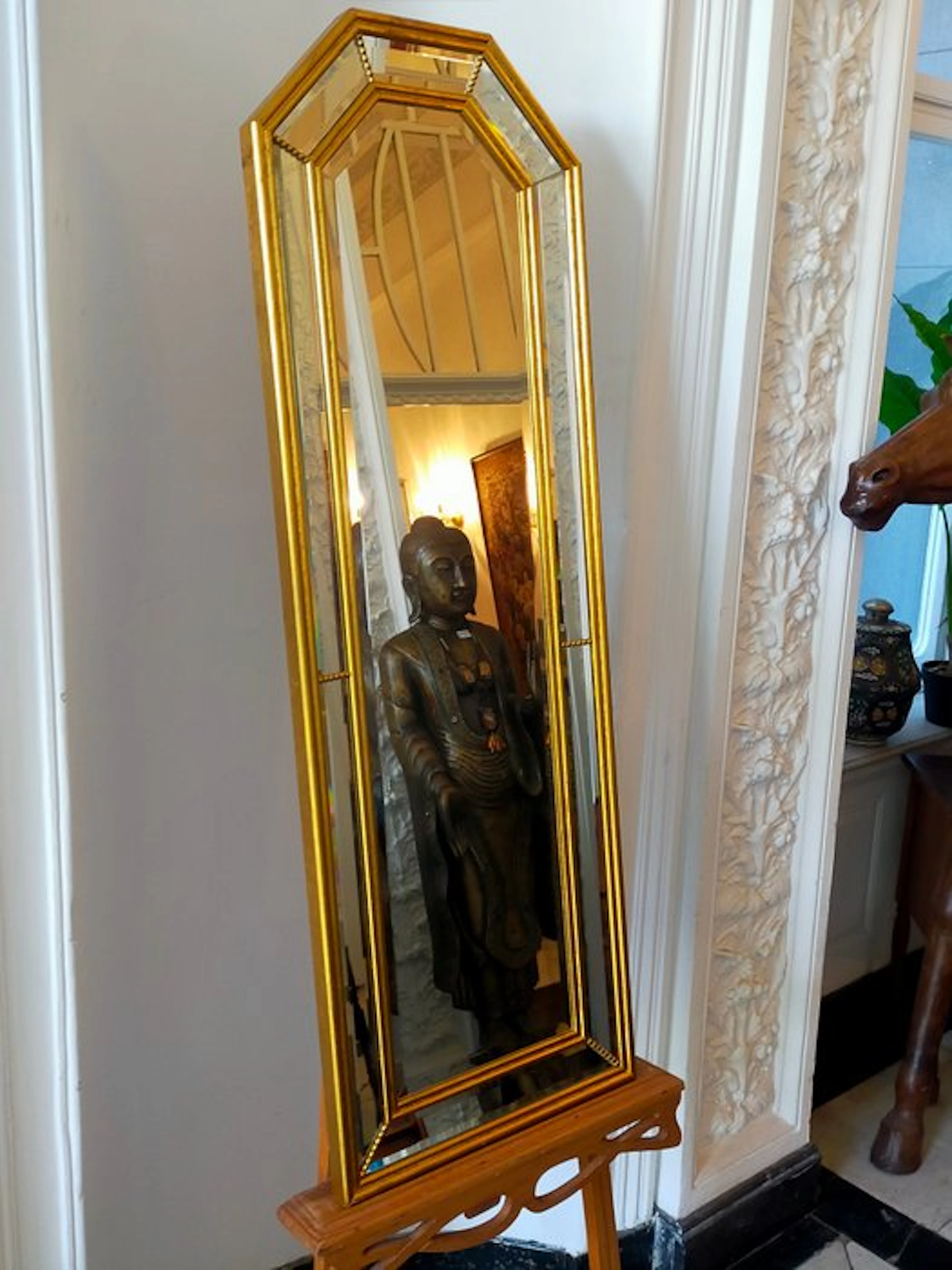 Fazettierter Wandspiegel – Facettierter Goldener Wandspiegel - Mirror - Wood