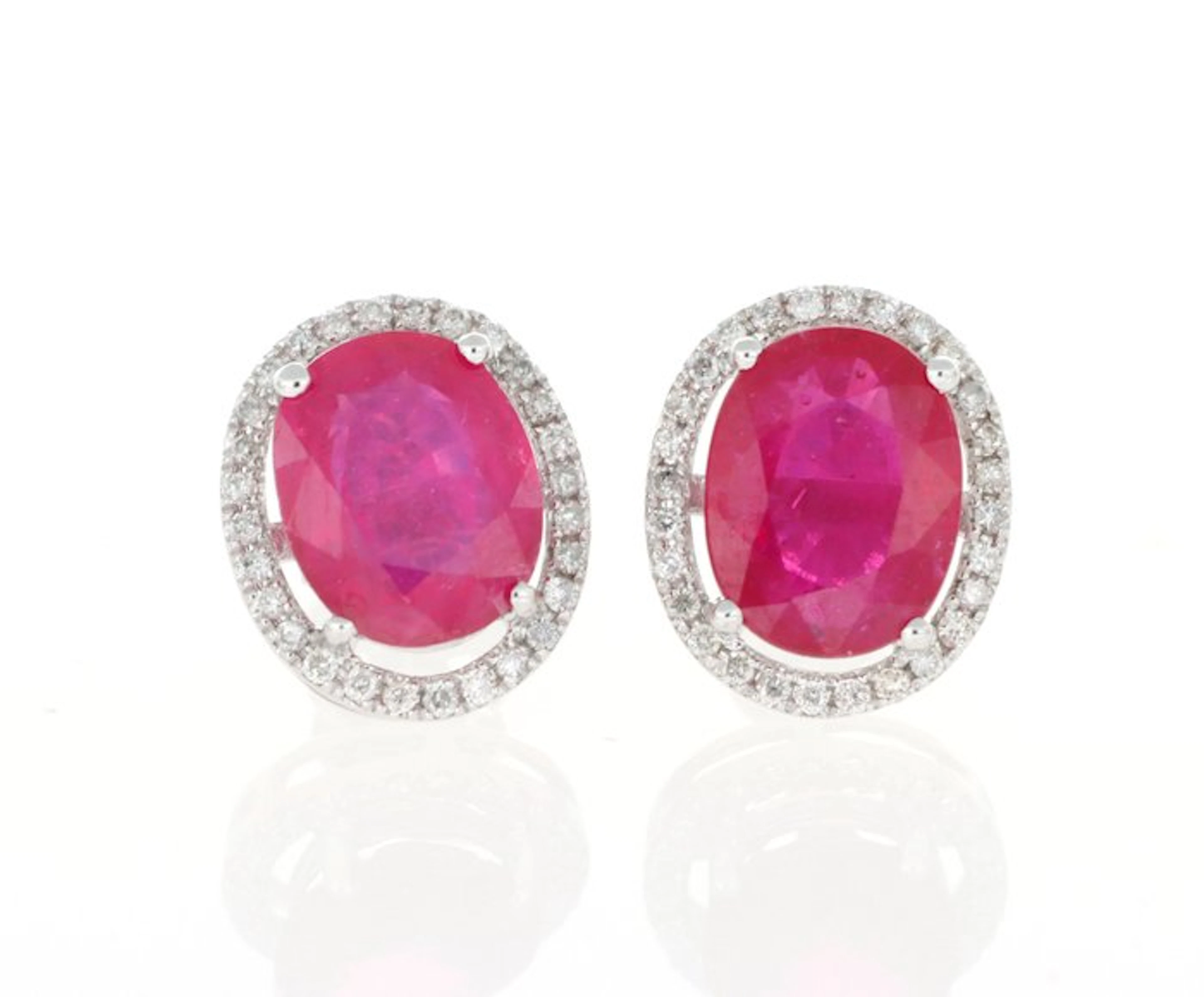 No reserve price - Earrings - 18 kt. White gold - 5.00ct. tw. Ruby - Diamond