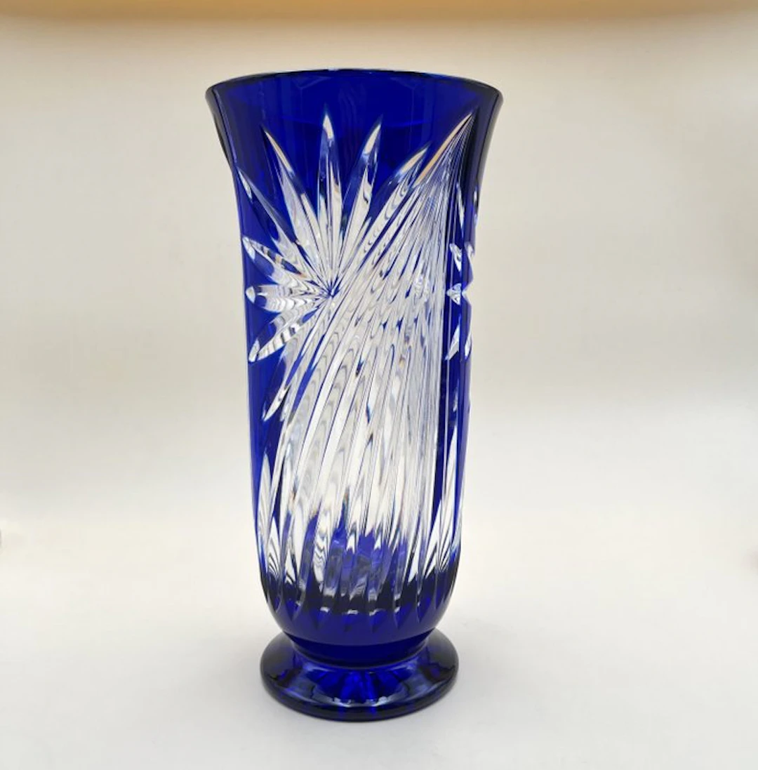 R. Gross à Baccarat - Vase - Crystal - blue-lined - 30 cm