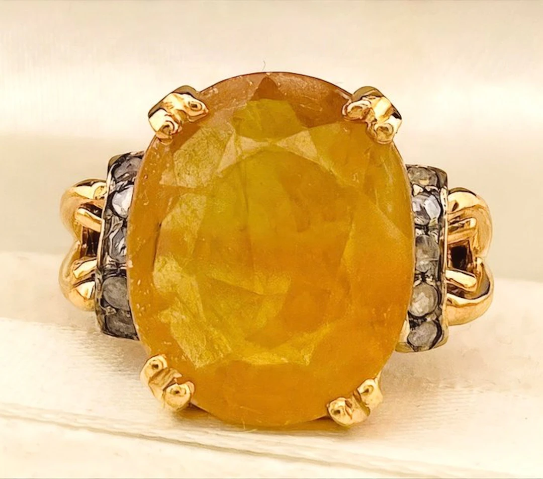 No reserve price - Ring - 9 kt. Yellow gold, Silver Sapphire - Diamond