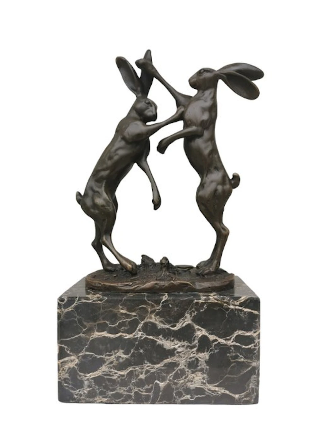 Figure - Fighting hares - Bronze, Marble