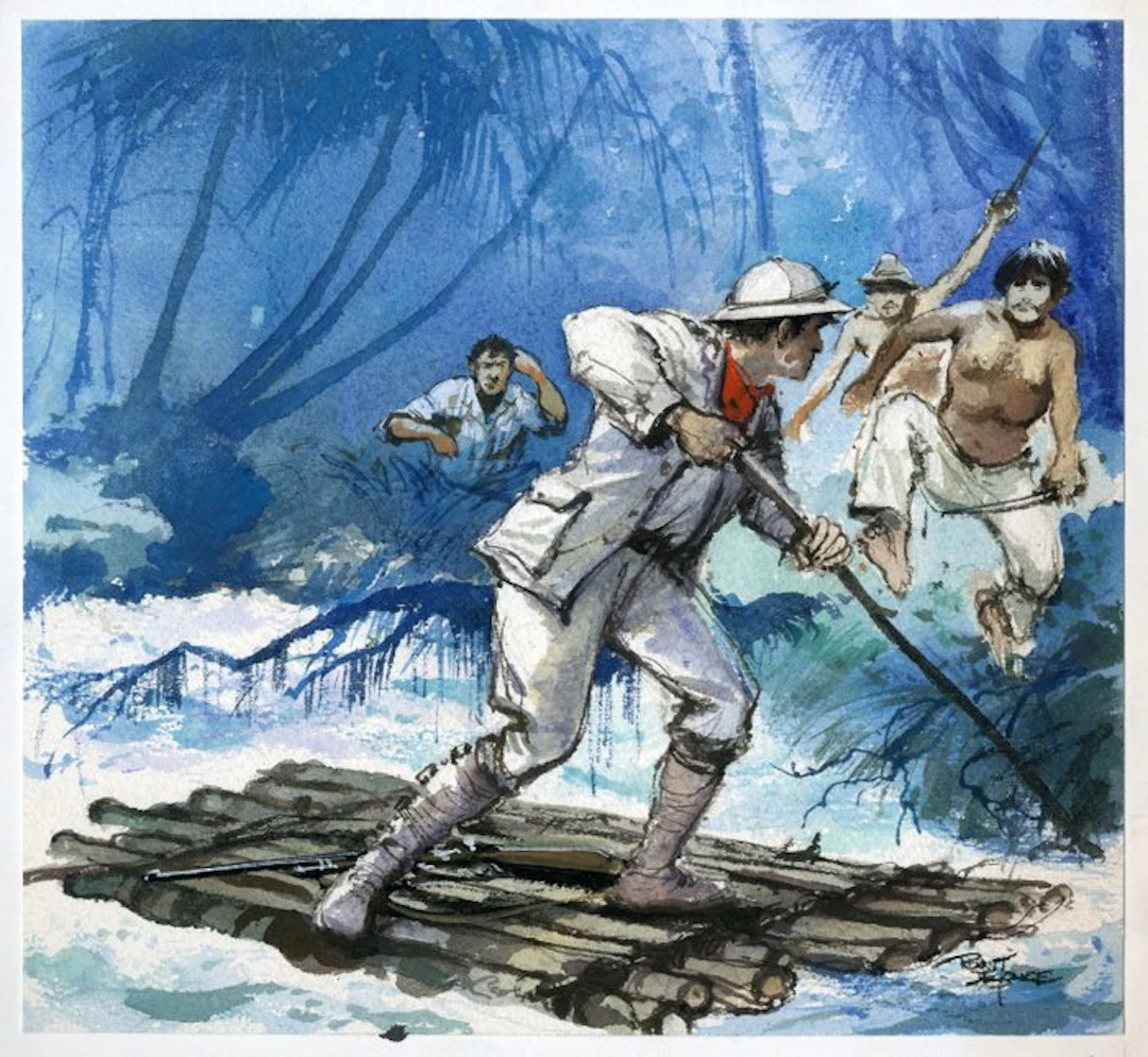 Reint de Jonge original cover painting - Rumoer in oerwoud - 1979