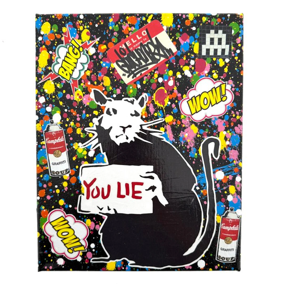 Koen Betjes (1992) - Banksy You Lie Rat x Collage x Splash (canvas)