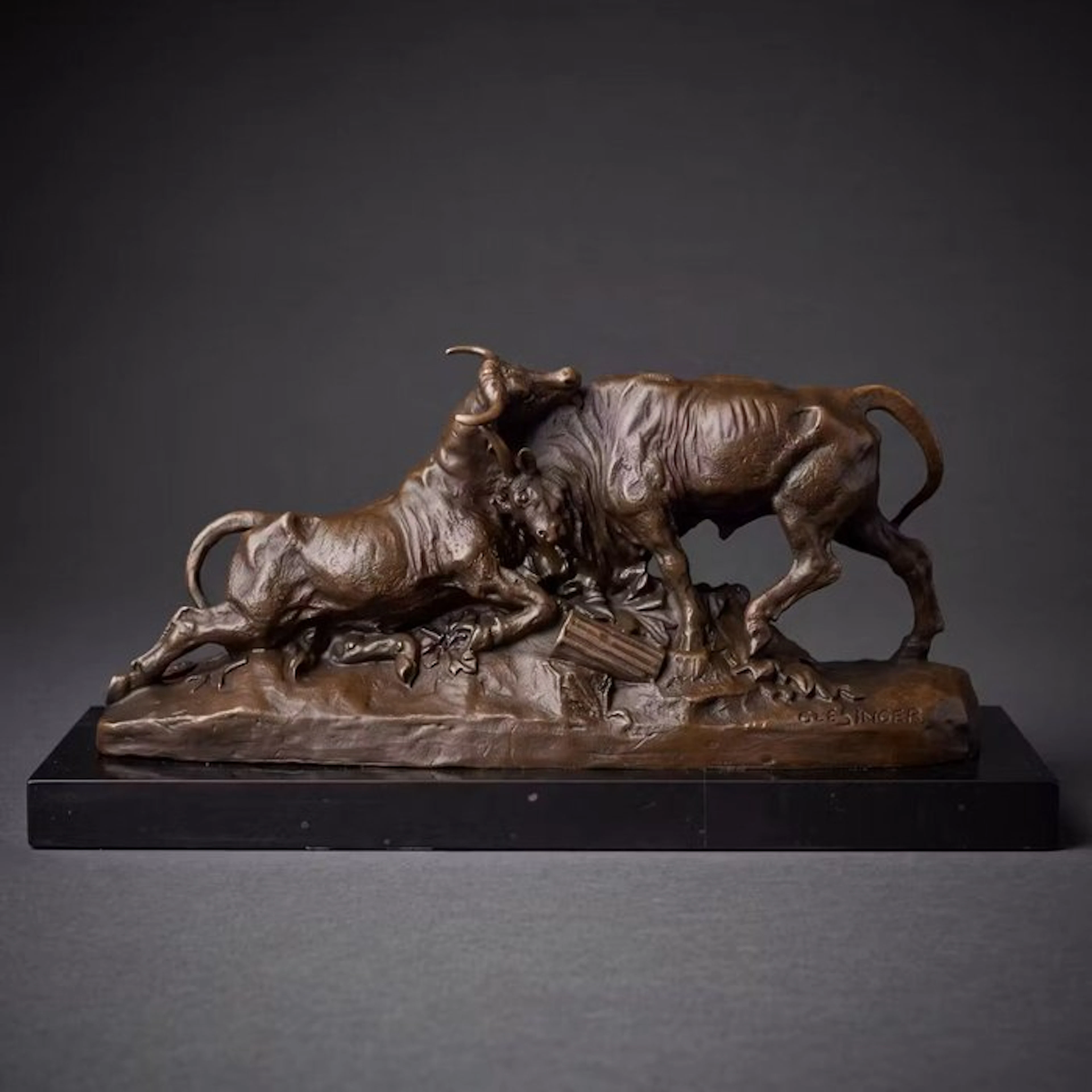 Statue, Vechtende stieren Naar: Clesinger - 12 cm - Bronze, Marble