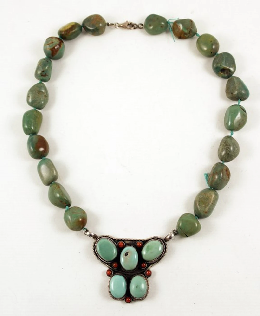 Necklace - Silver, turquoise, Coral - Nepal - 20th century