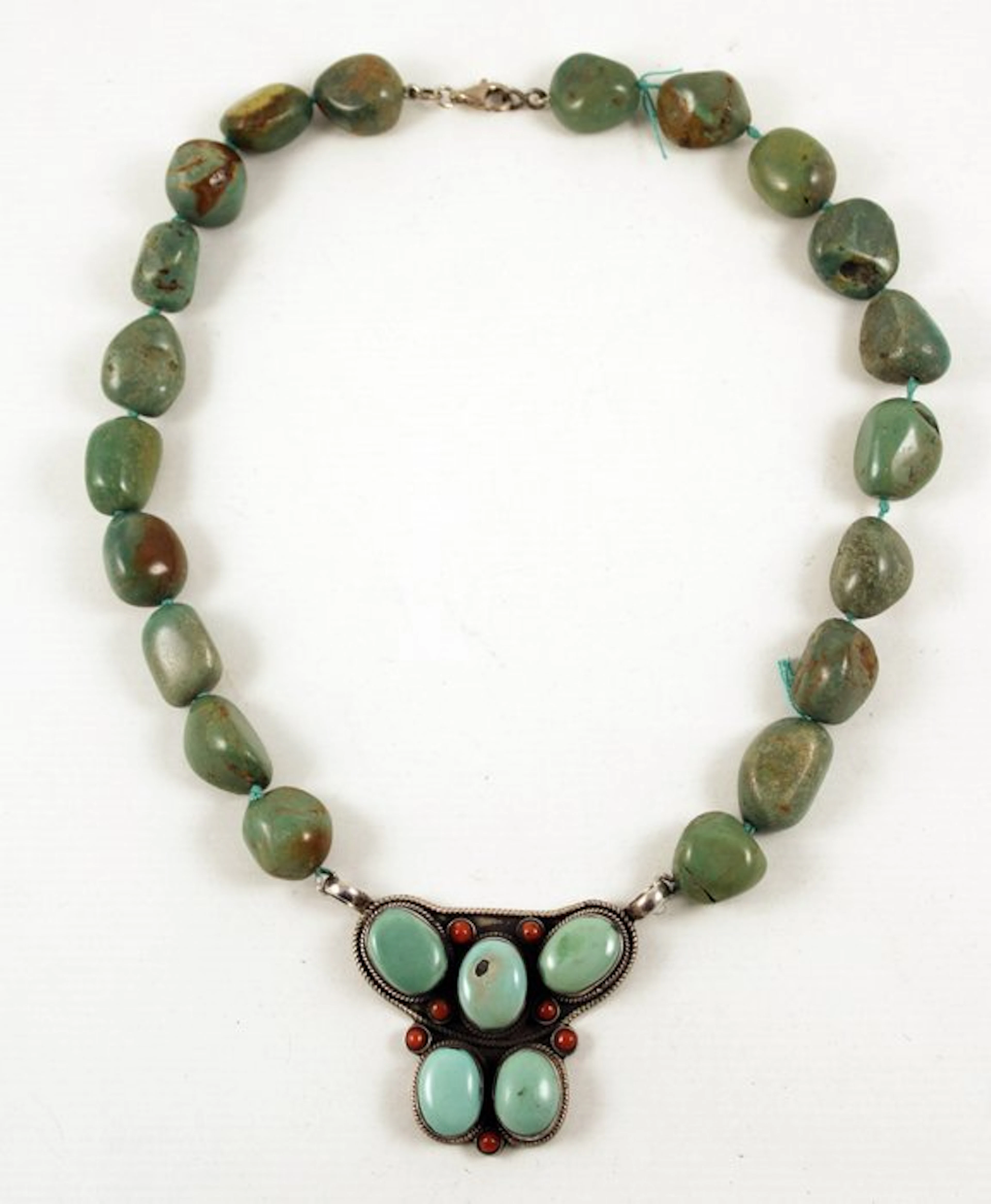 Necklace - Silver, turquoise, Coral - Nepal - 20th century