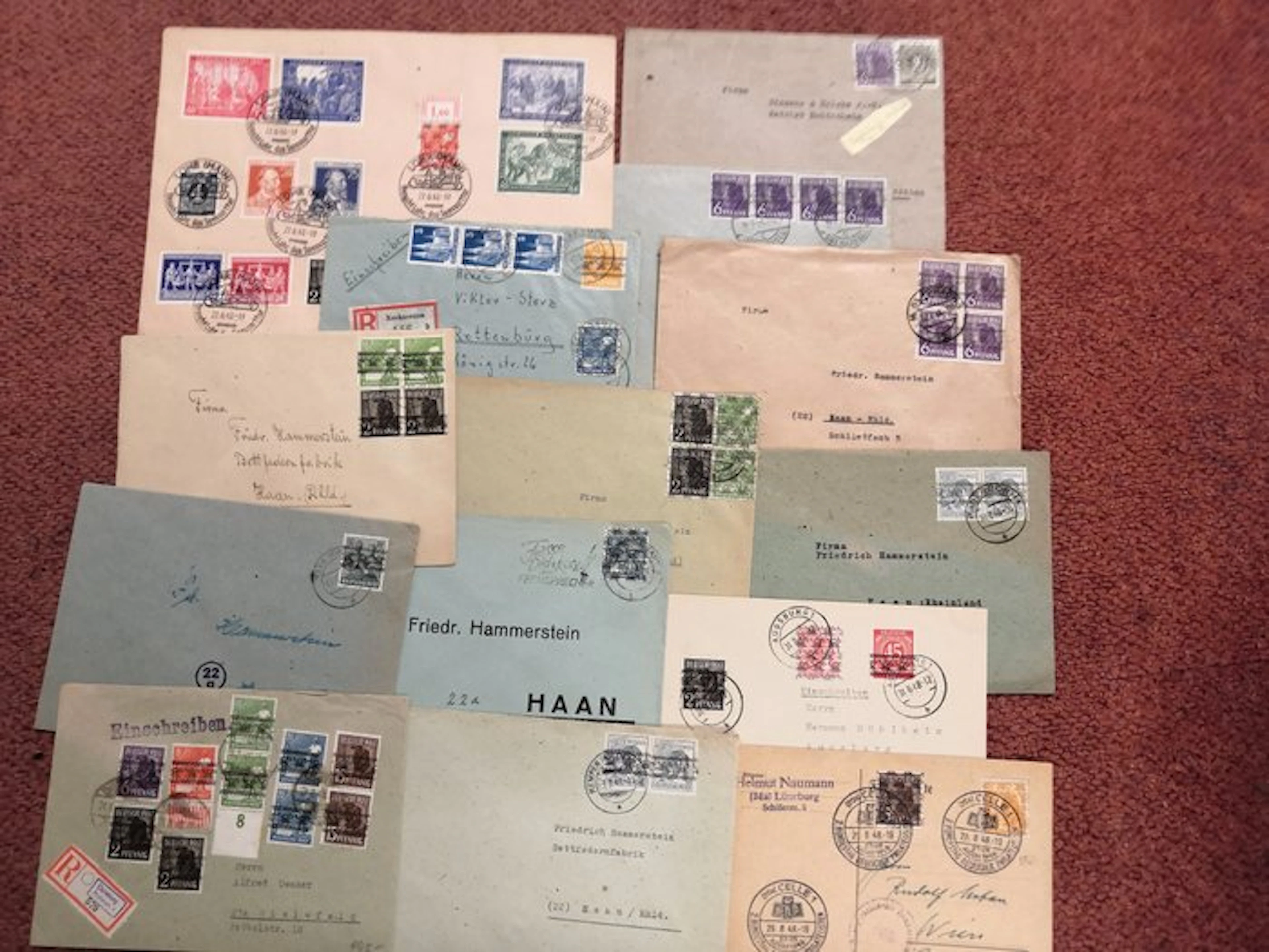 Allied Occupation - Germany 1948 - 14 examples of 'Posthörnchen overprints'
