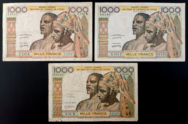 West African States. - 3 x 1000 Francs - Various Dates (No reserve price)