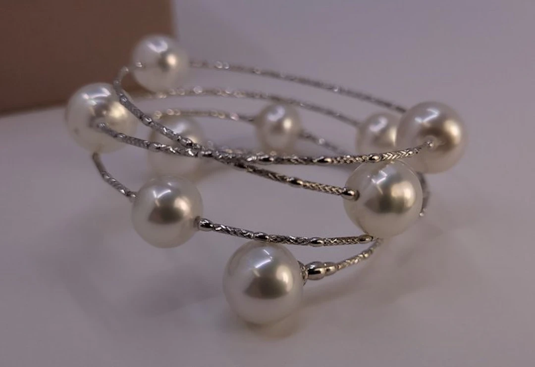 Bracelet - 18 kt. White gold, 9x11mm Australian South Sea Pearls