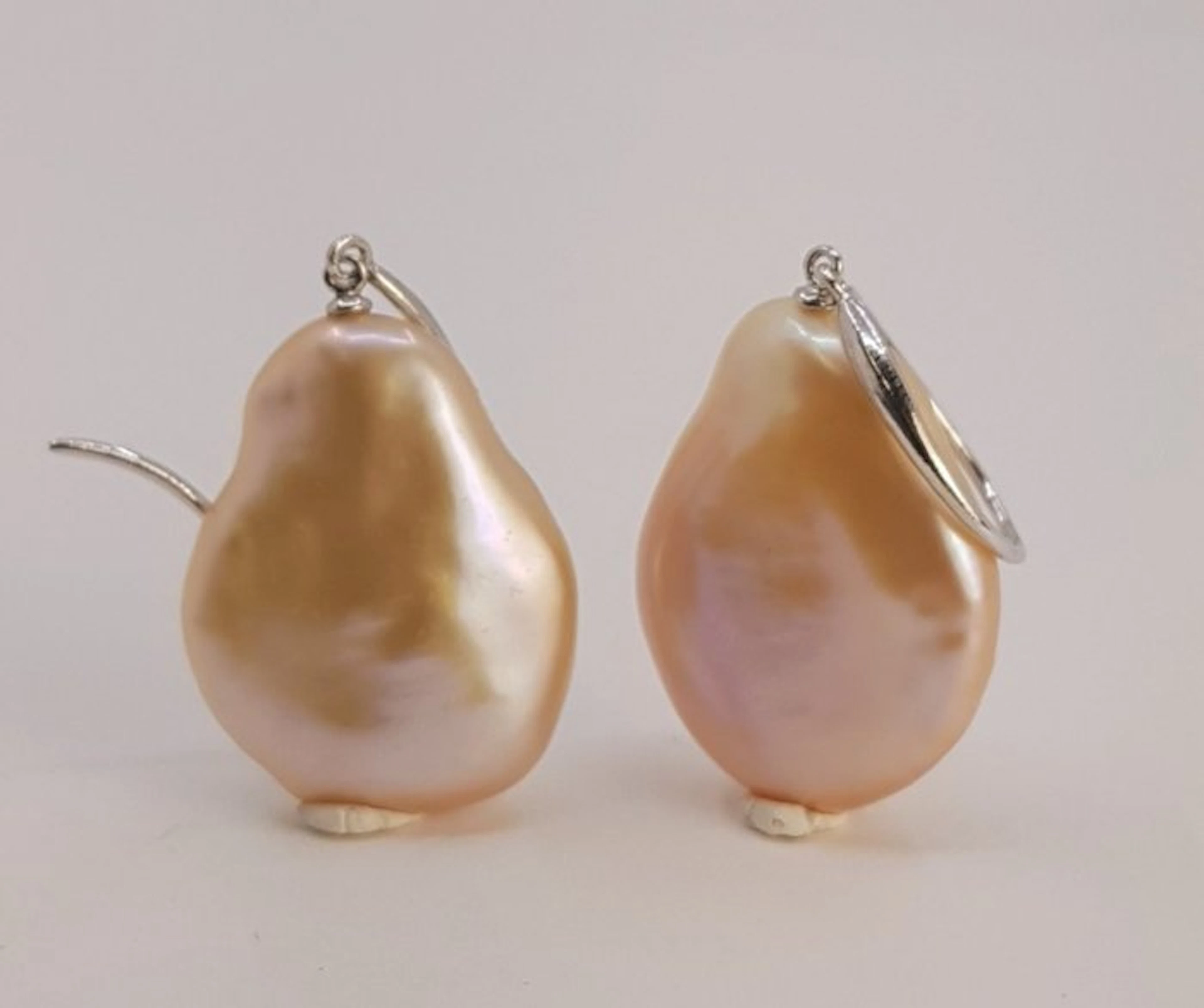 No reserve price - Earrings Silver, 17x18mm Baroque Freshwater Pearls
