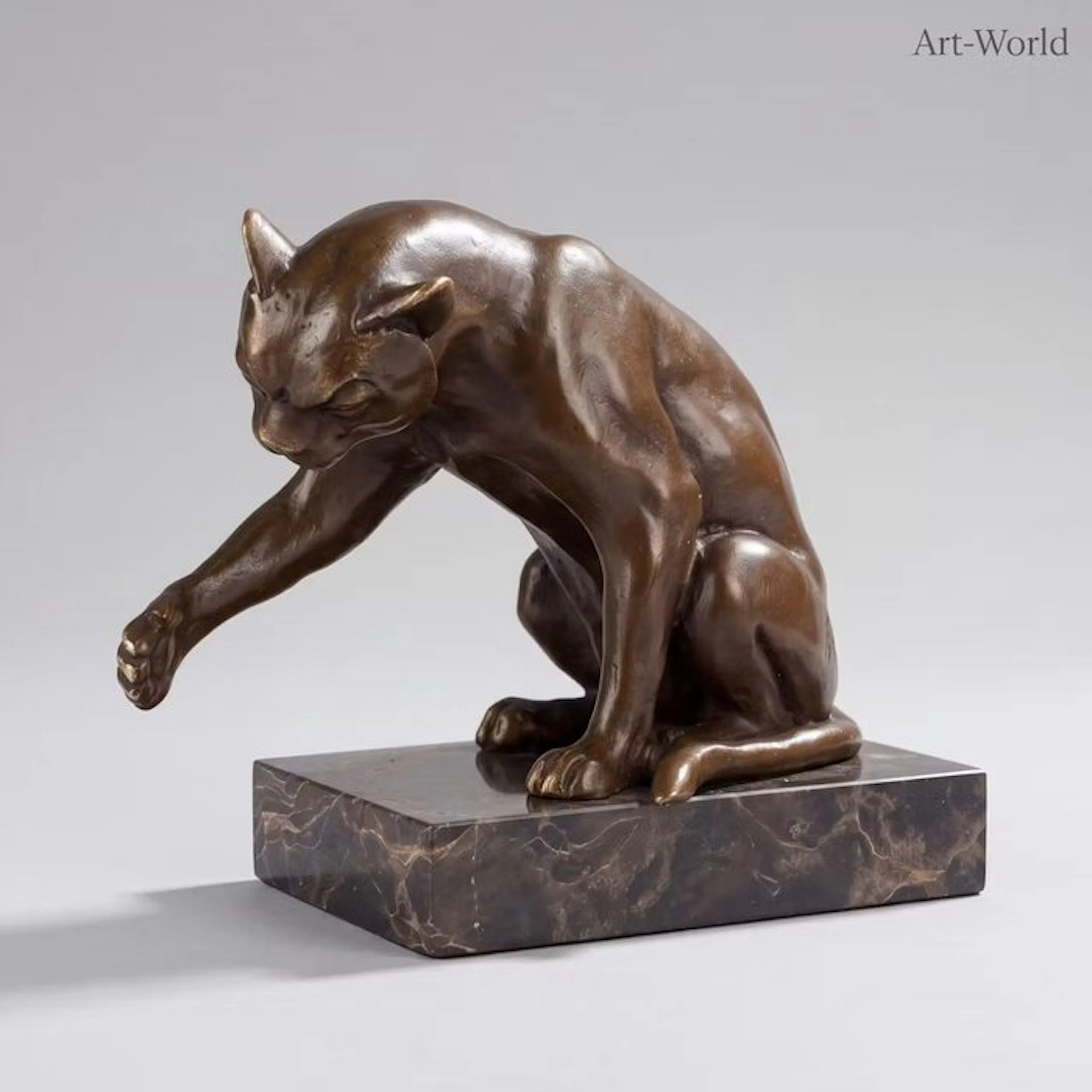 Statue, Spelende kat - 14 cm - Bronze, Marble