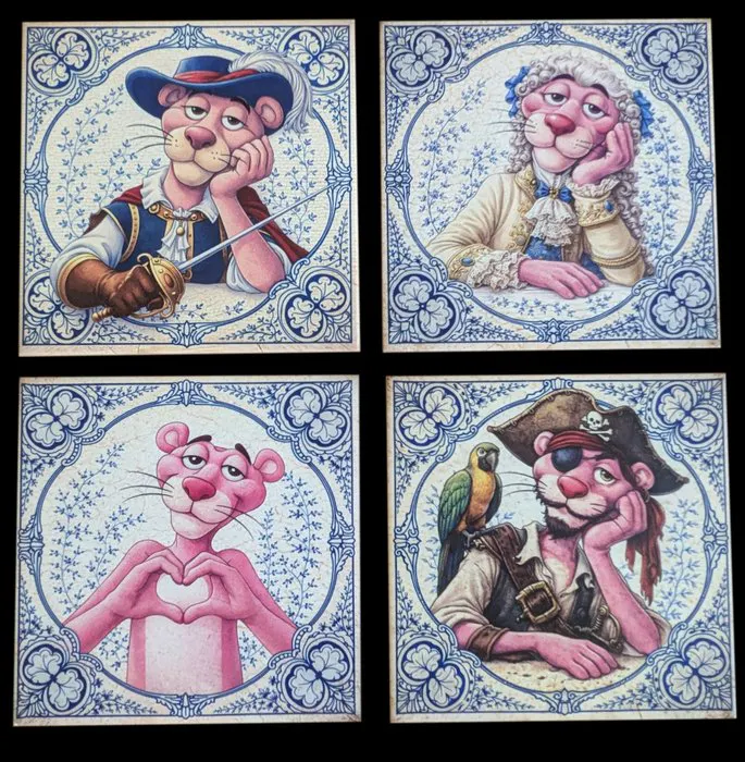 Teejo - Pop Collection - Pink P aventures - Lot de 4 carreaux céramique mat