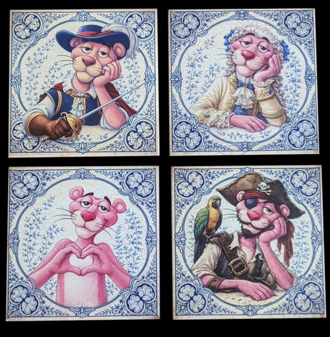 Teejo - Pop Collection - Pink P aventures - Lot de 4 carreaux céramique mat