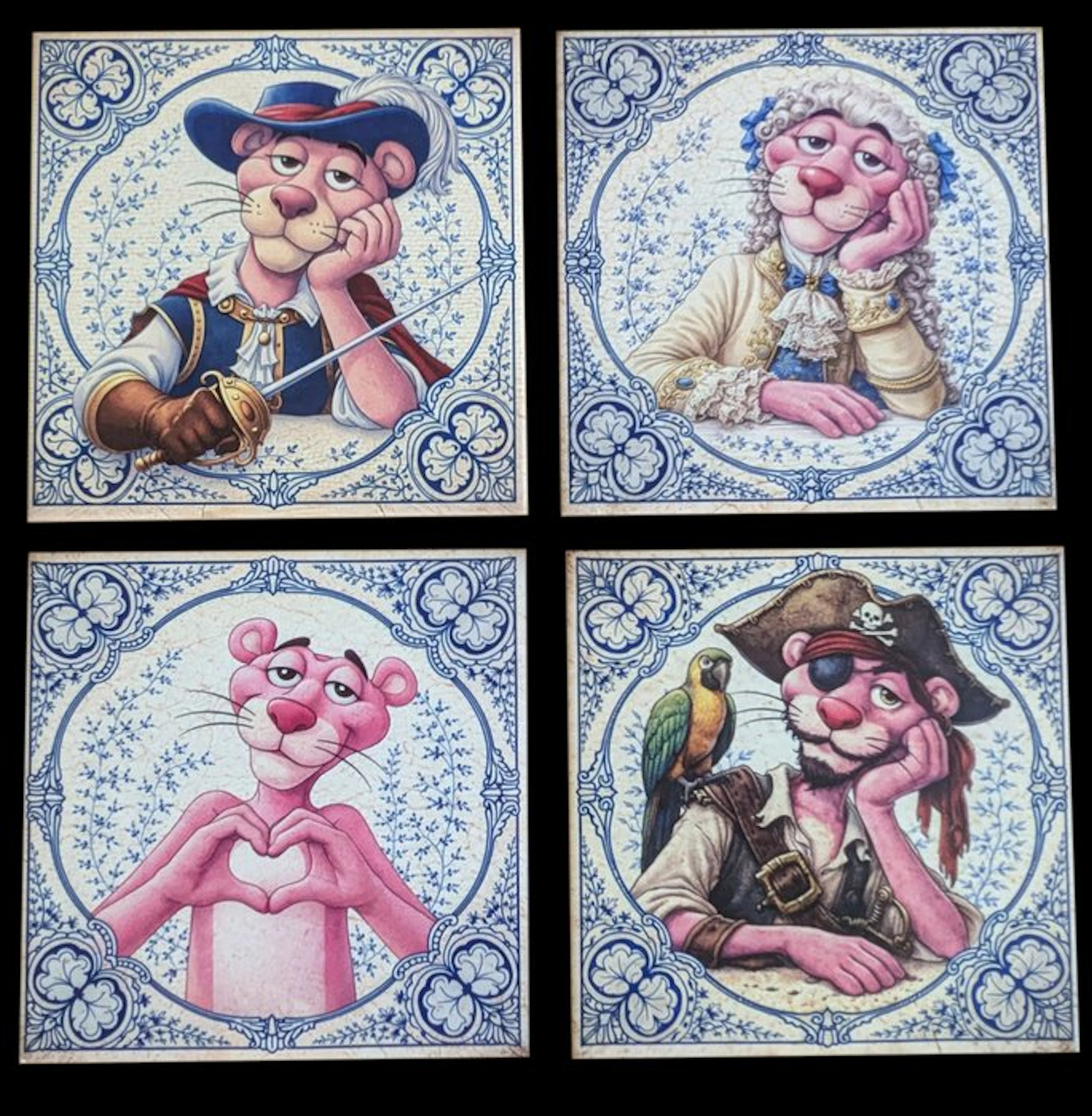 Teejo - Pop Collection - Pink P aventures - Lot de 4 carreaux céramique mat