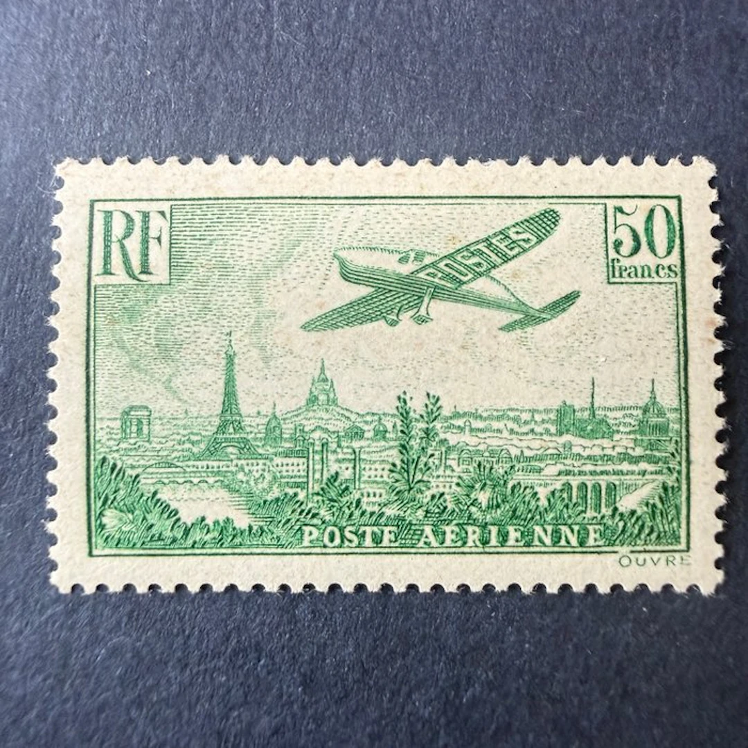 France - Airmail Yvert 14 '50f green' mint * with hinge. Very good.