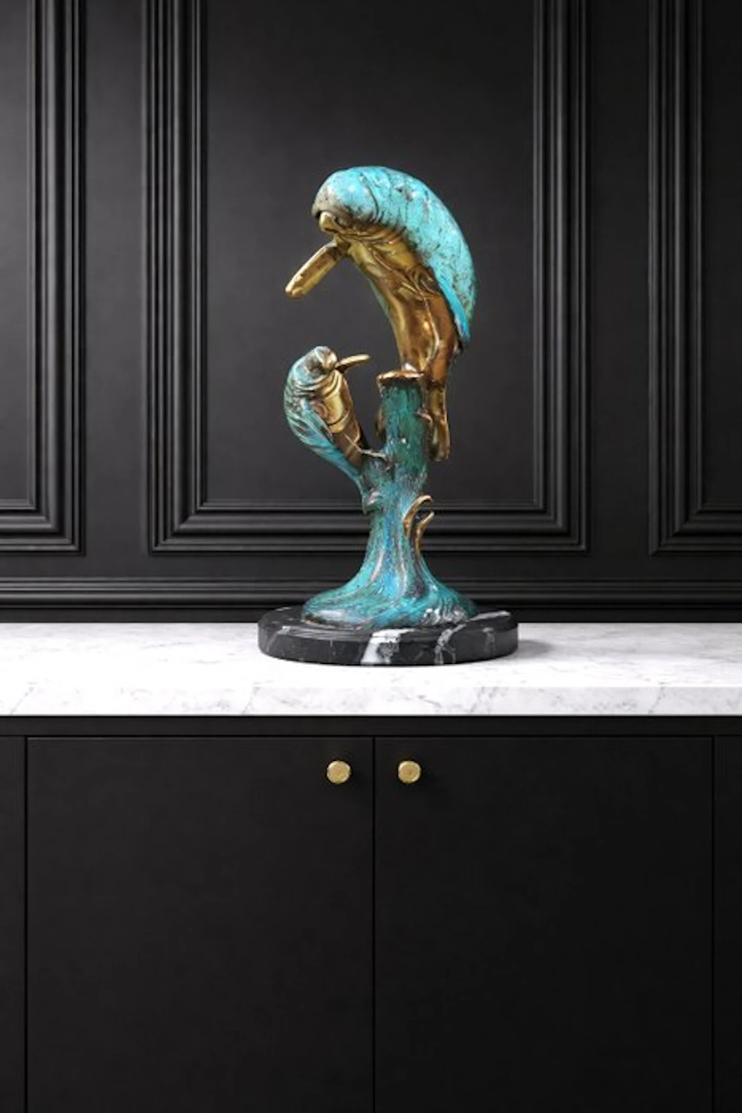 Sculpture, een bronzen sculptuur van een manatee met young - 51 cm - Bronze