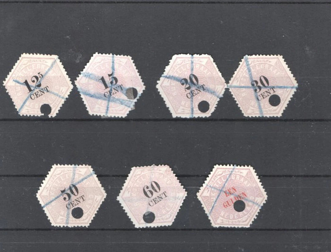 Netherlands 1877 - Telegram stamps of various denominations.