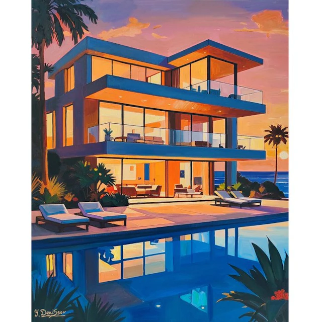 Yuri Denissov - Villa priche de la mer le soir
