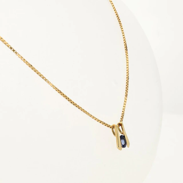 Necklace with pendant - 18 kt. Yellow gold - 0.42ct. tw. Sapphire