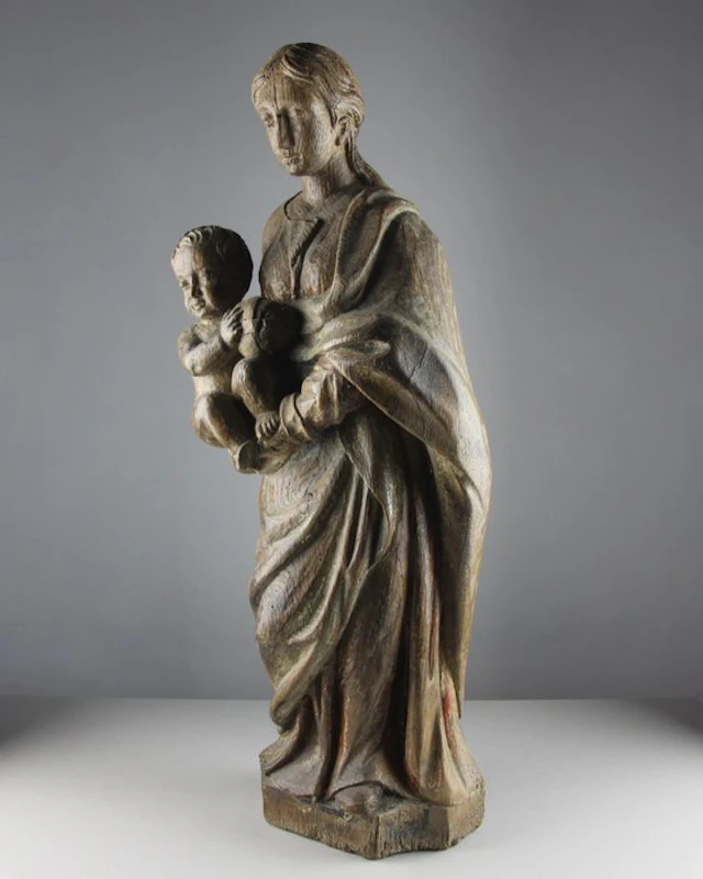 17th Century - Statue, Madonna and Child - 61 cm - Oak