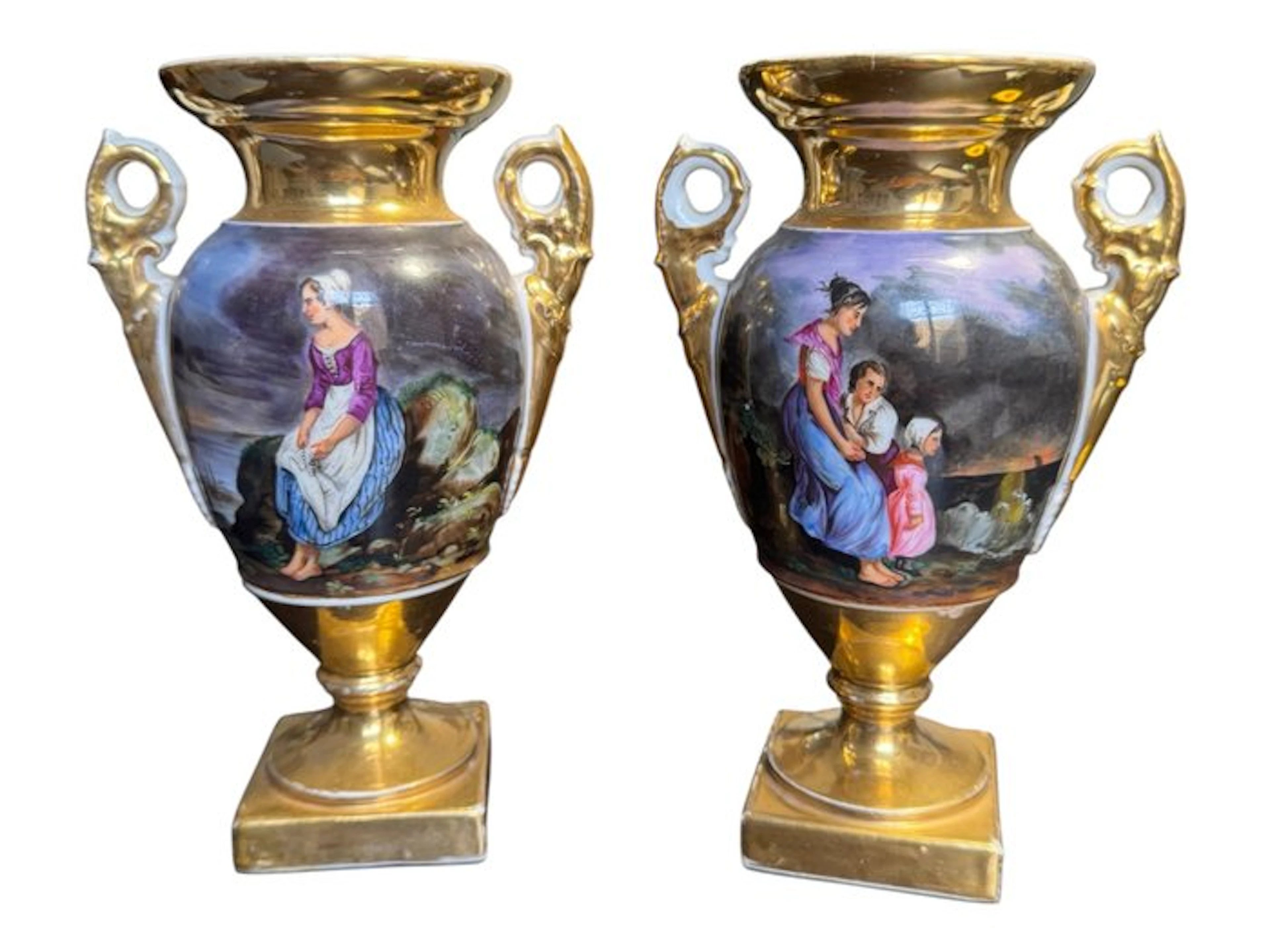 VIEUX PARIS - Vase (2) - Vases with double handles in pure gold