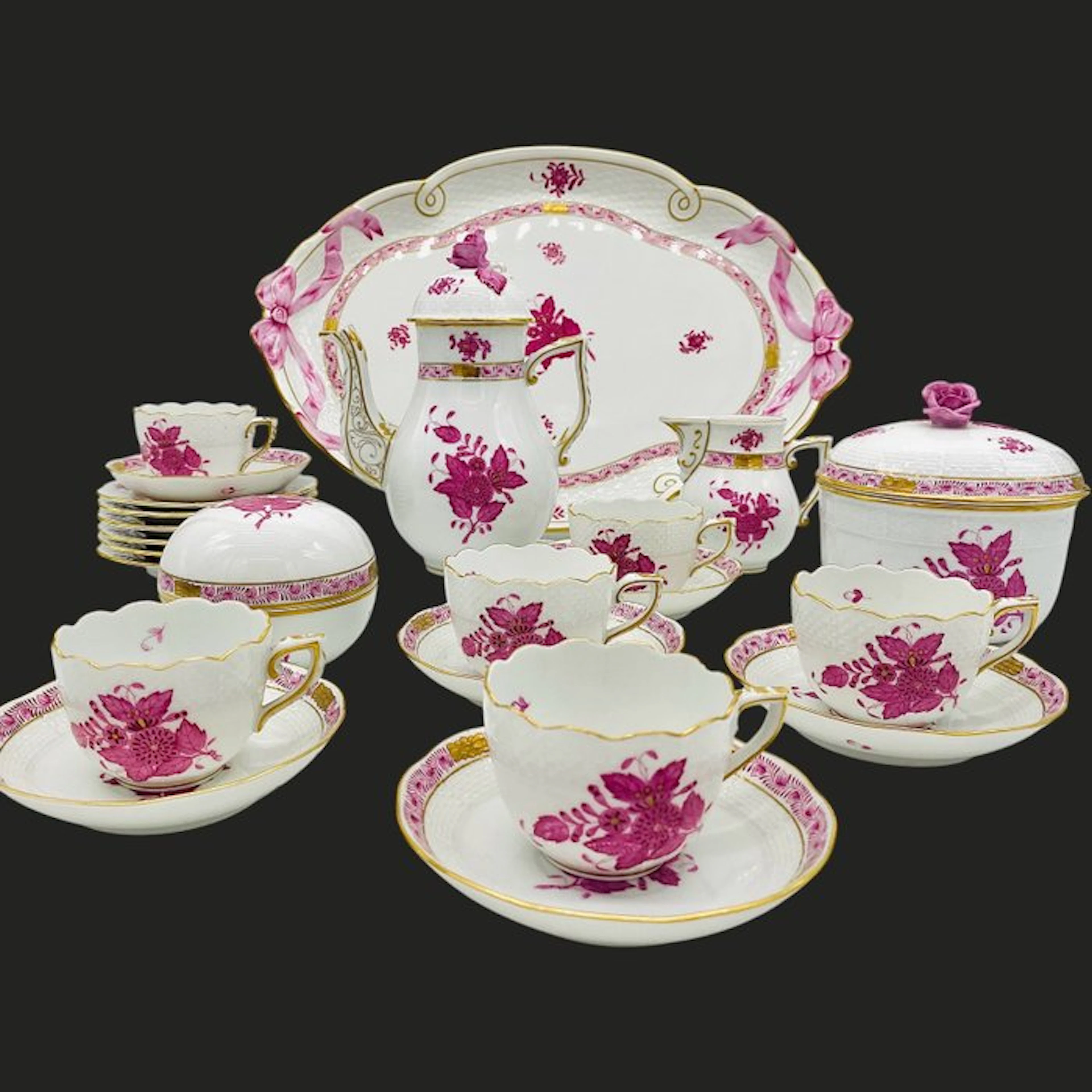 Herend - Coffee set for 6 (23) - *Mokka* Apponyi Purpur - Porcelain